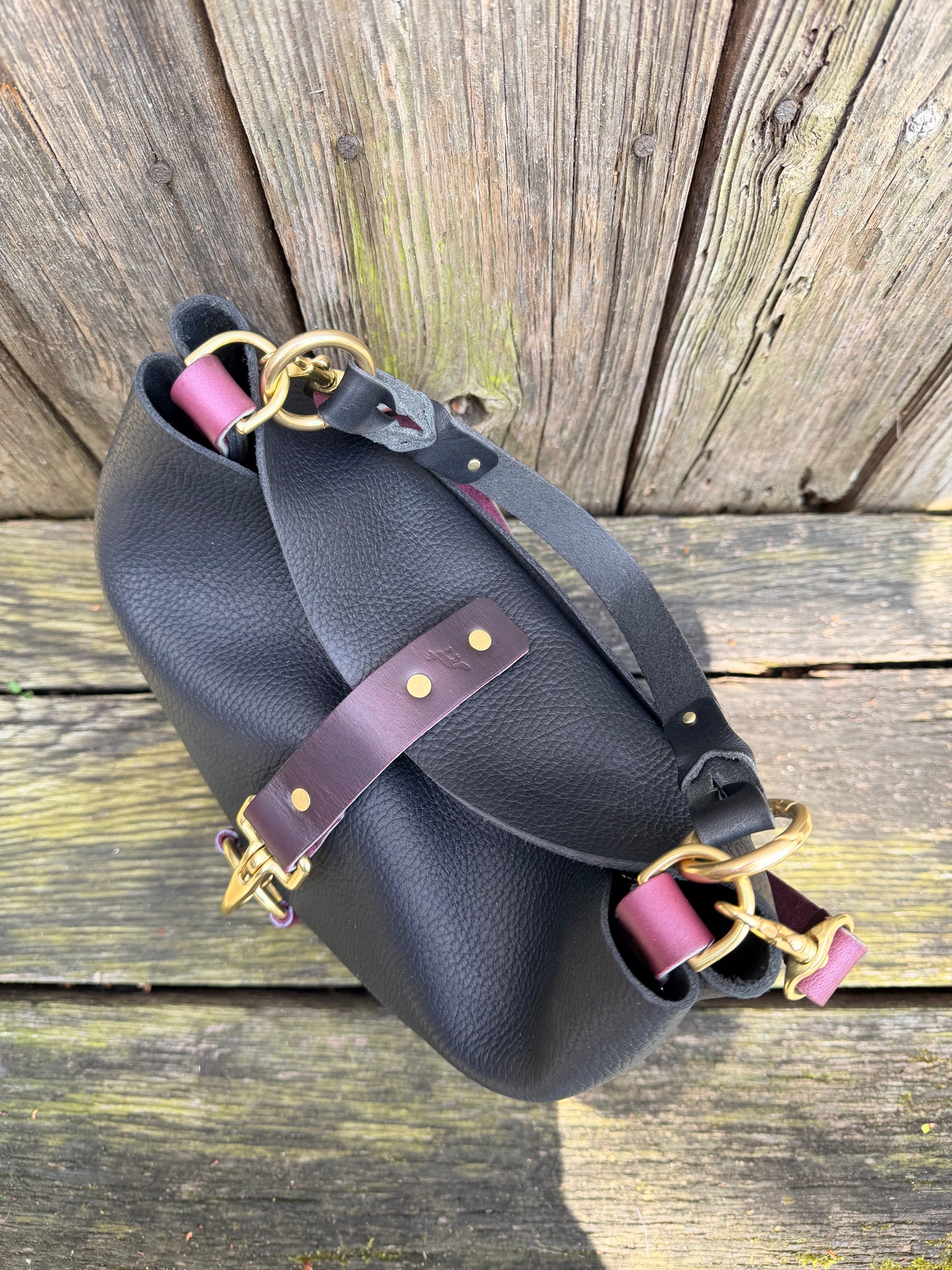 SoHo Handbag in Horween Black Leather with Deep Plum Accents - CUSTOM for Vanessa