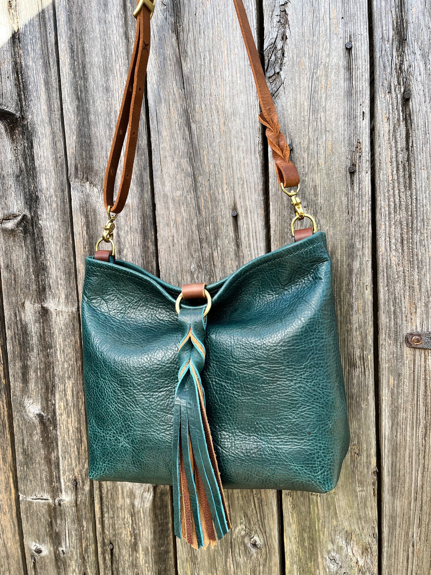 Mimi Slouch Bag in Blue Spruce with Braided Throwover Leather Tassel