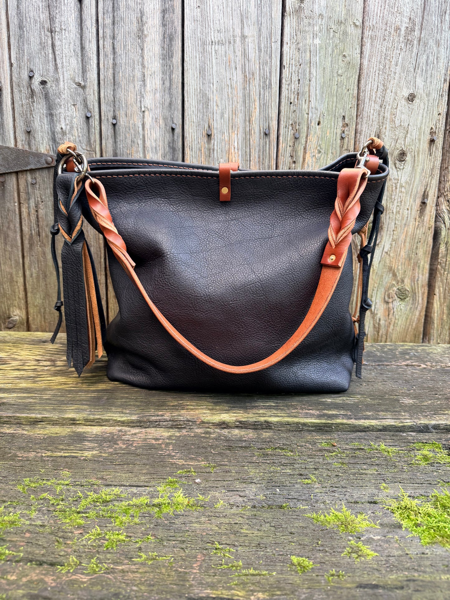 Chalet Bag in Distressed Black Bison for Lisa