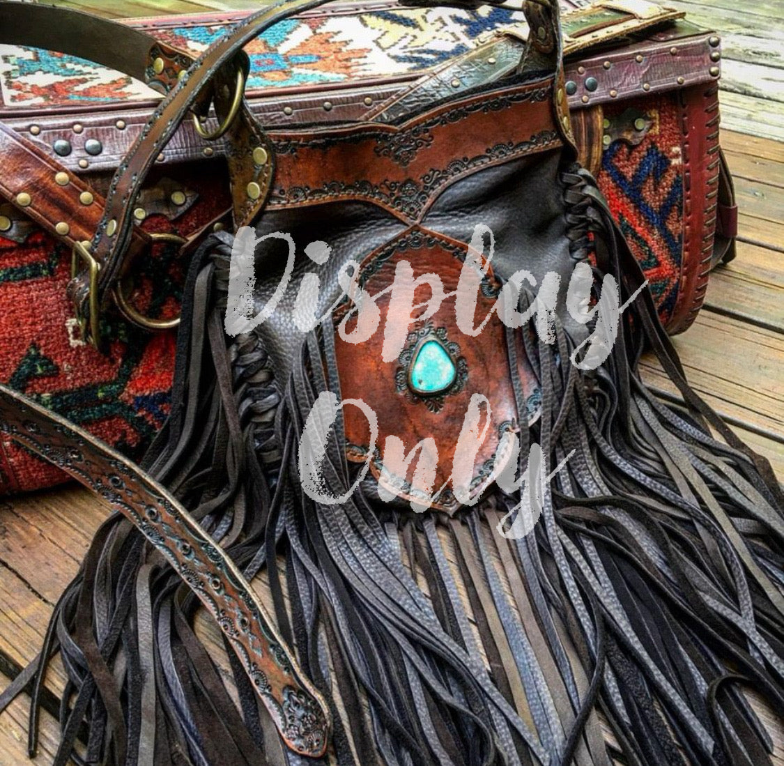 Carpet Bag Tote with Antique Rug & Veg Tanned Leather // Handmade in Wales, UK