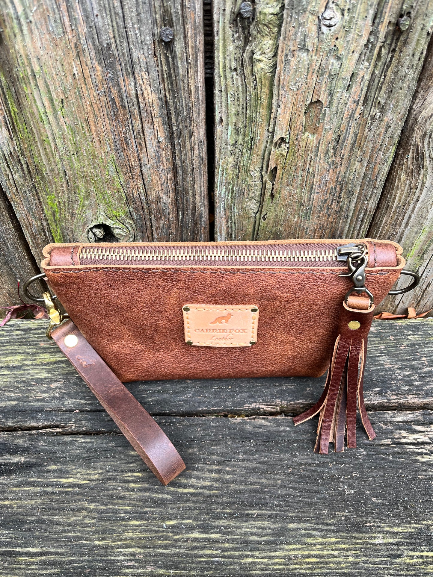 Pipsqueak Wristlet/Crossbody in Maverick Cowhide with Dark Brown Leather Accents