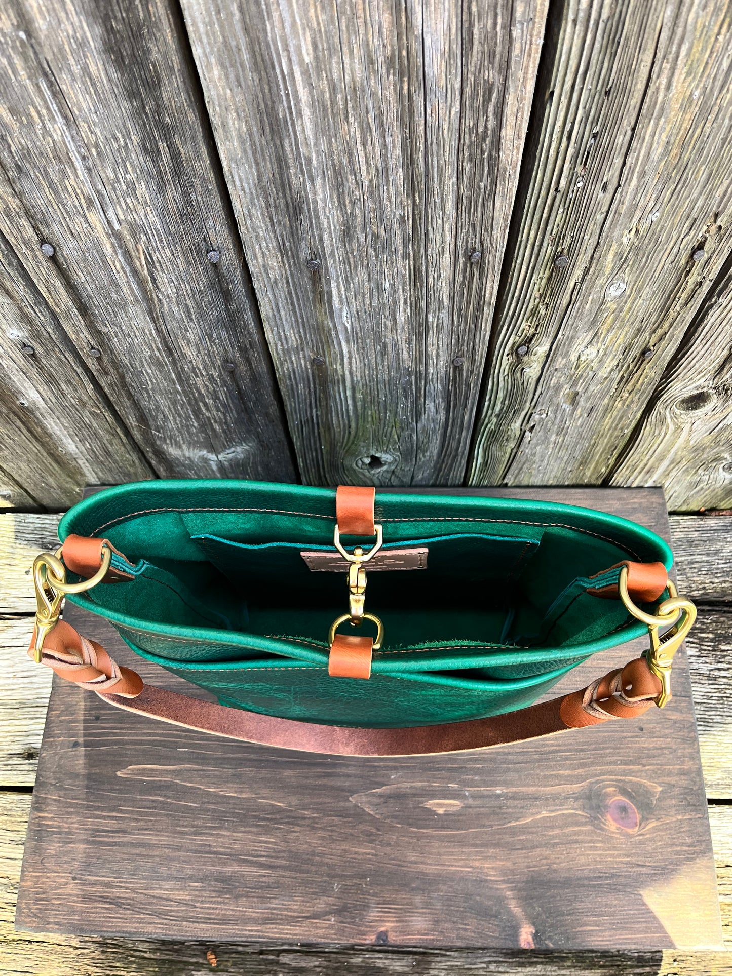 Carrie Panel Pocket Hobo in Emerald Cowhide