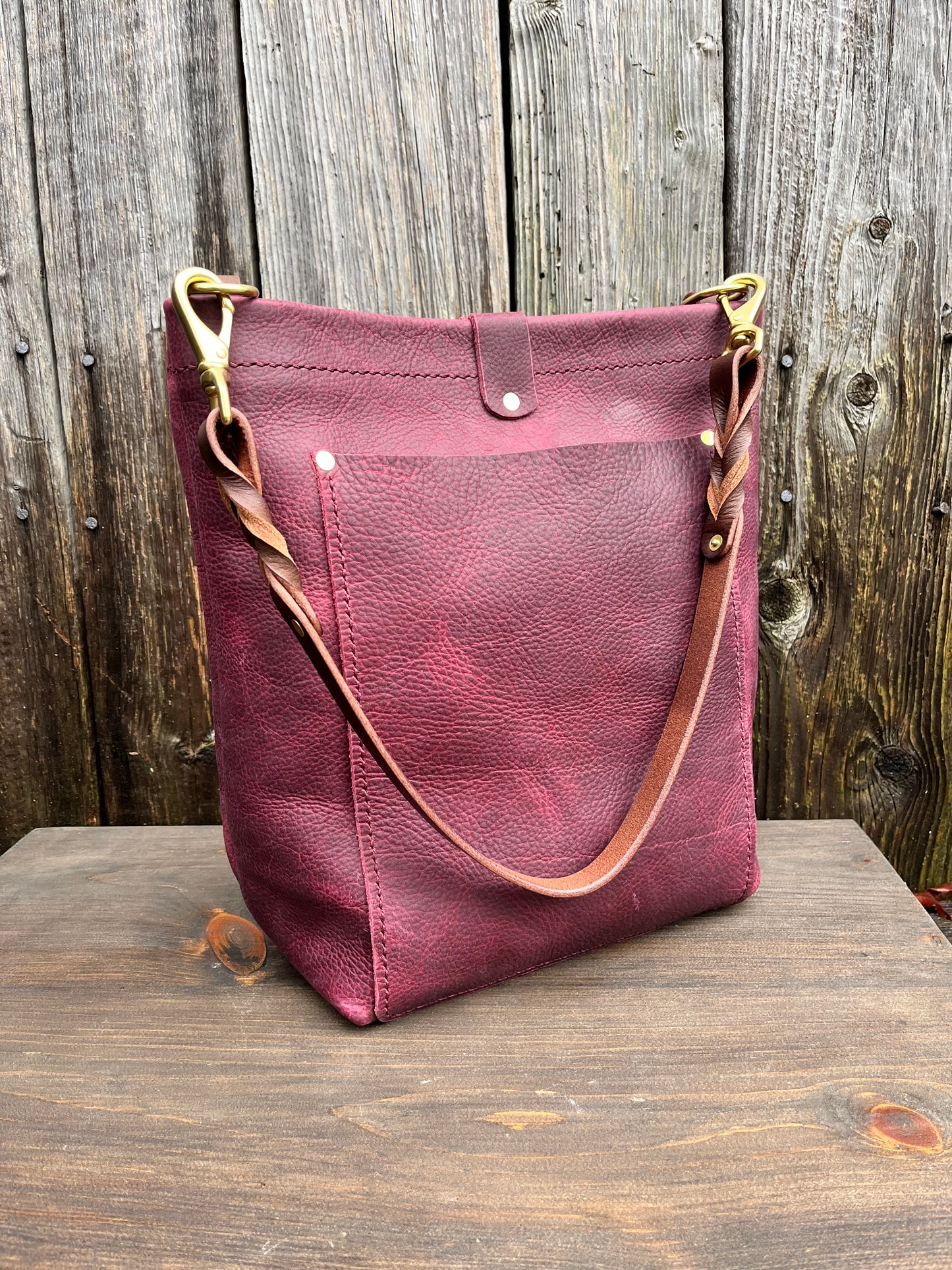Bonnie Bucket in Purple Kodiak with Longer Braided Leather Strap