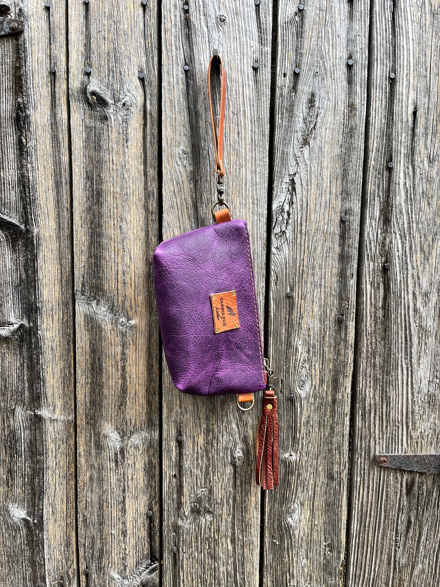 Pipsqueak Wristlet/Crossbody in Grape Escape Bison with English Tan Leather Accents