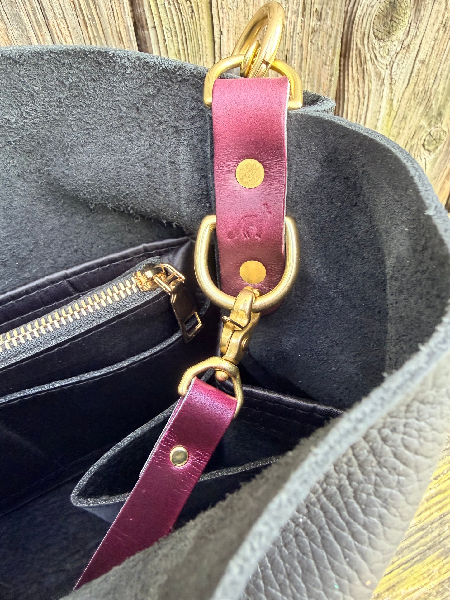 SoHo Handbag in Horween Black Leather with Deep Plum Accents - CUSTOM for Vanessa