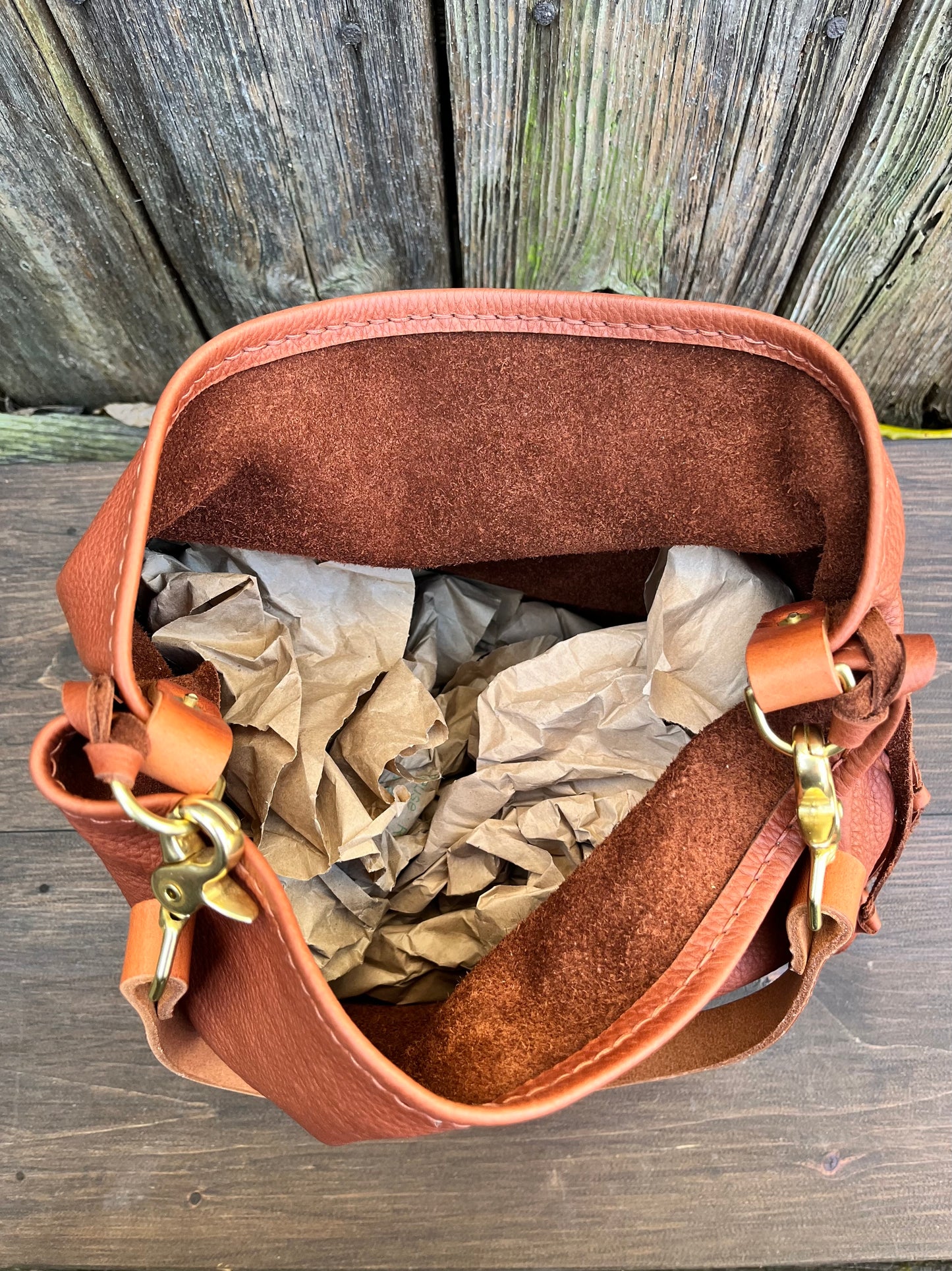 Mimi Slouch Bag in Brandy Naked Cow with Leather Tassel Accents