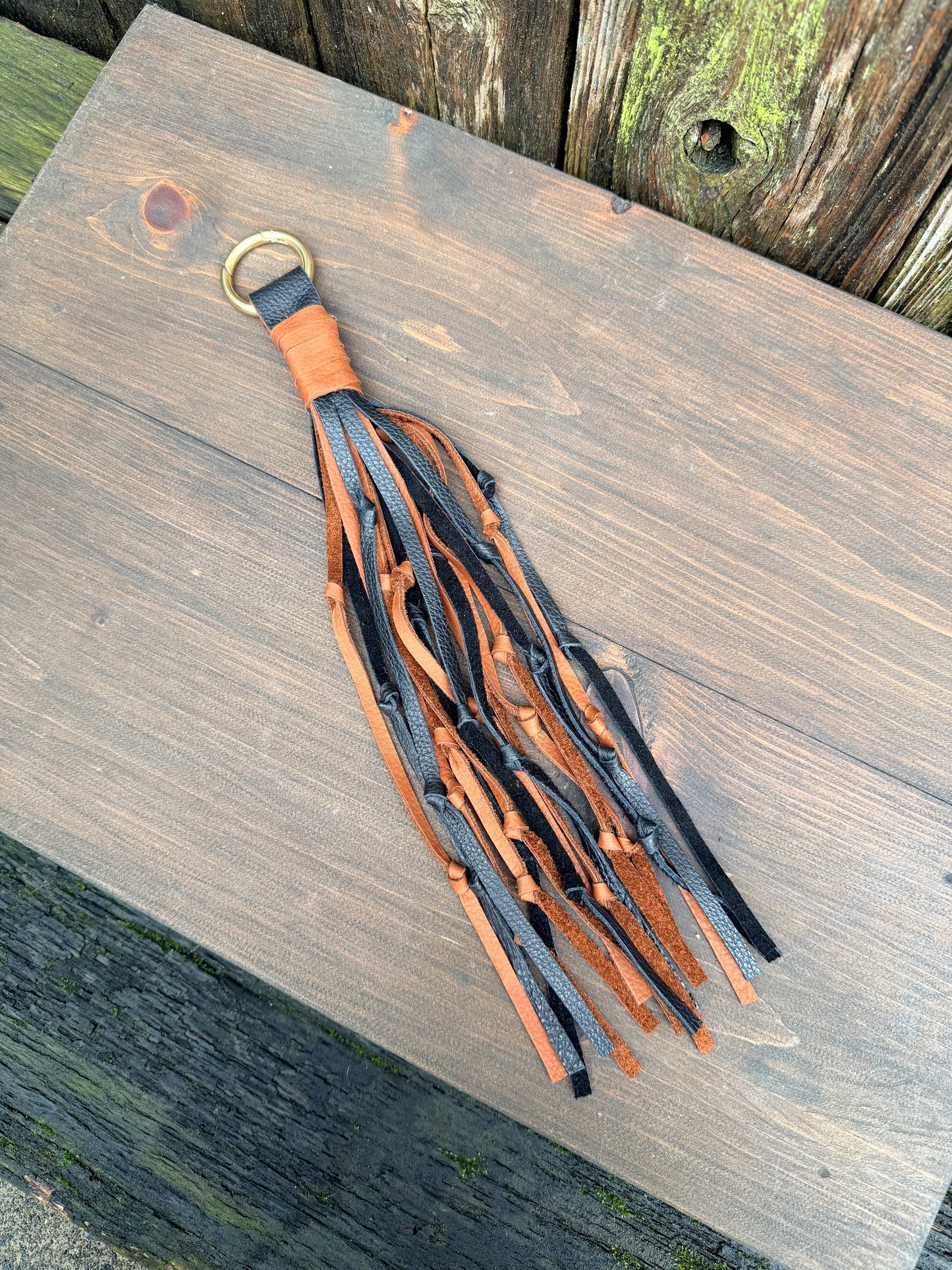 Knotted Leather Tassel in Black & Brandy 15”