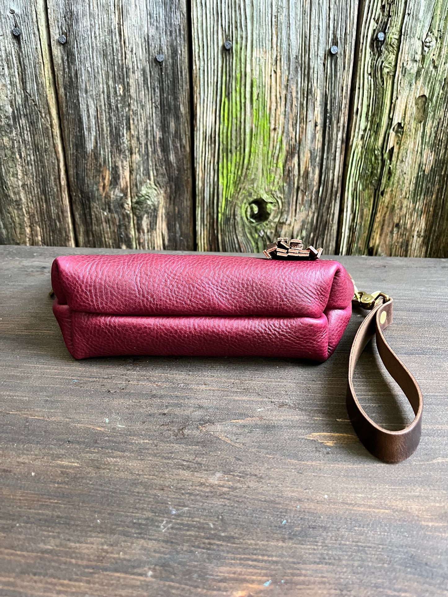 Pipsqueak Wristlet/Crossbody in Bordeaux Italian Veg Tan with Dark Brown Leather Accents