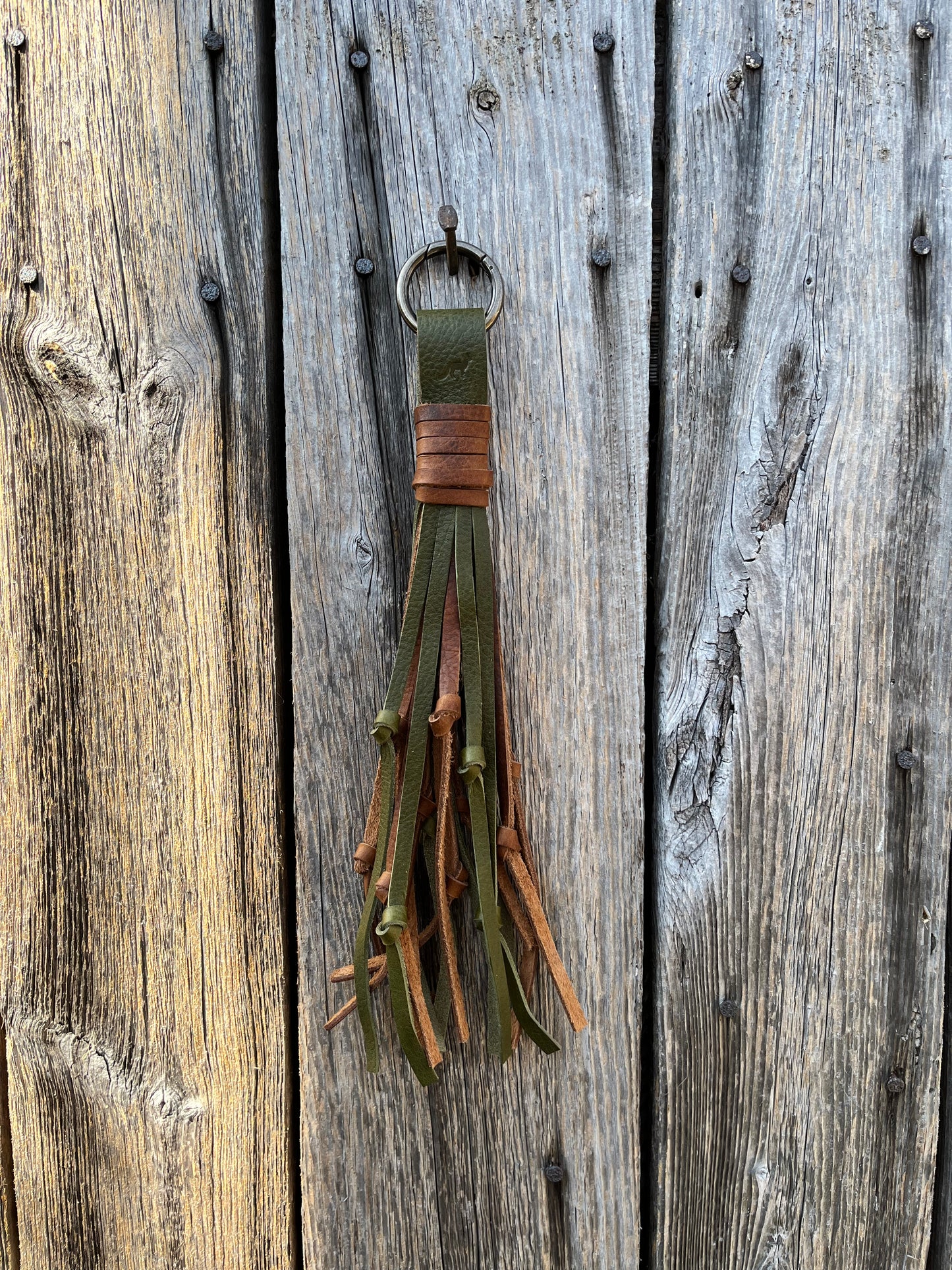 Knotted Leather Tassel in Olive & Tan Kodiak 12”-13”
