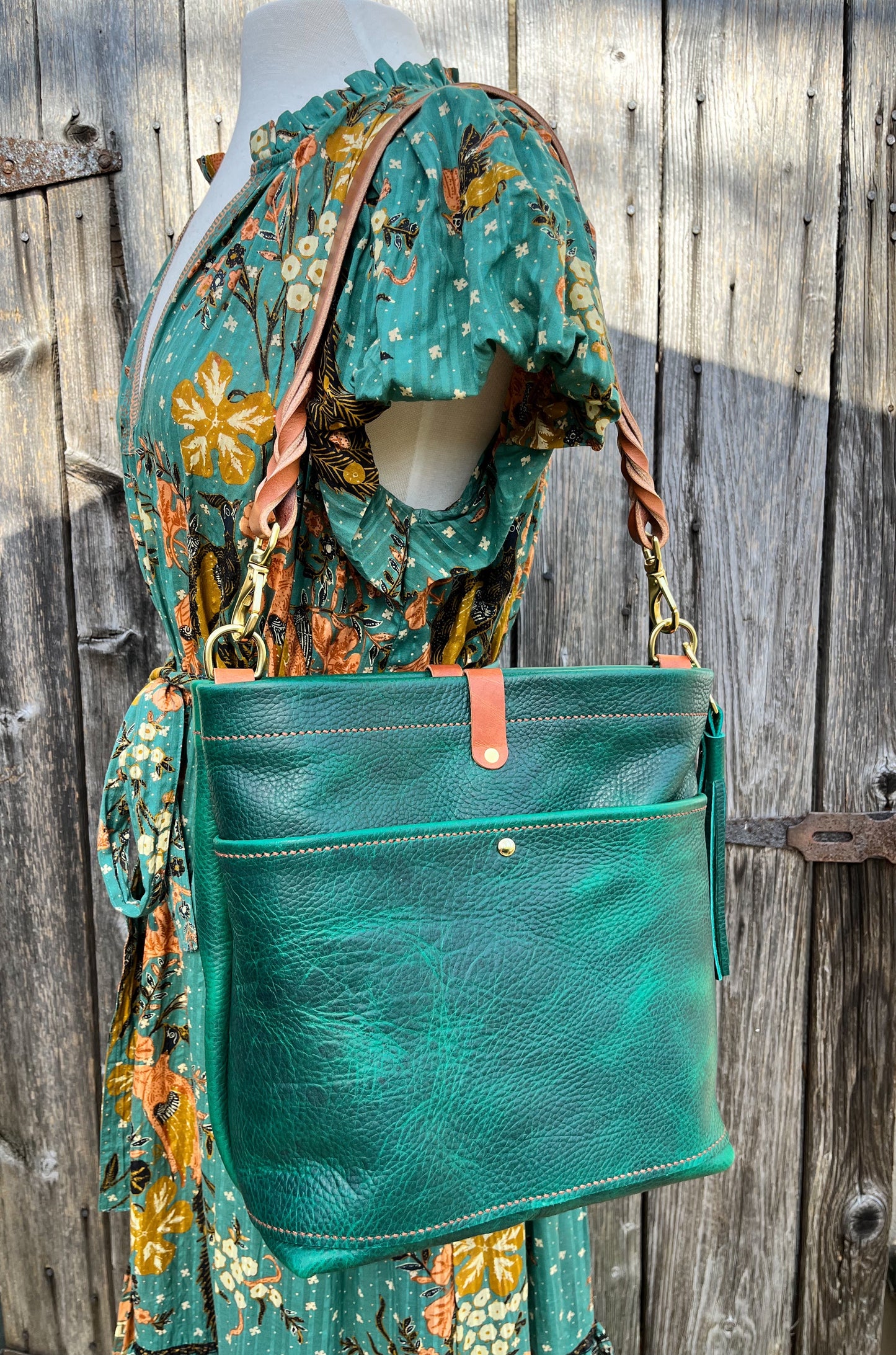 Carrie Panel Pocket Hobo in Emerald Cowhide