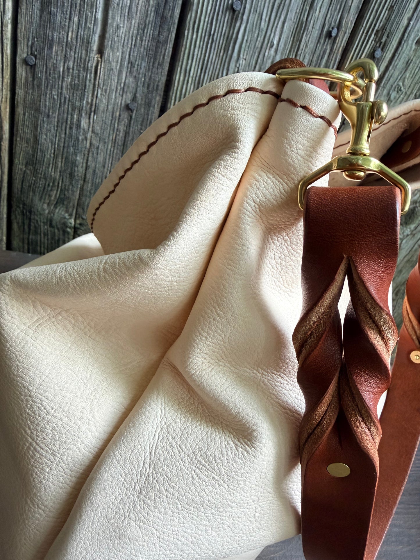 Rodeo Large Bucket in Milled Natural Veg Tan with Braided Strap