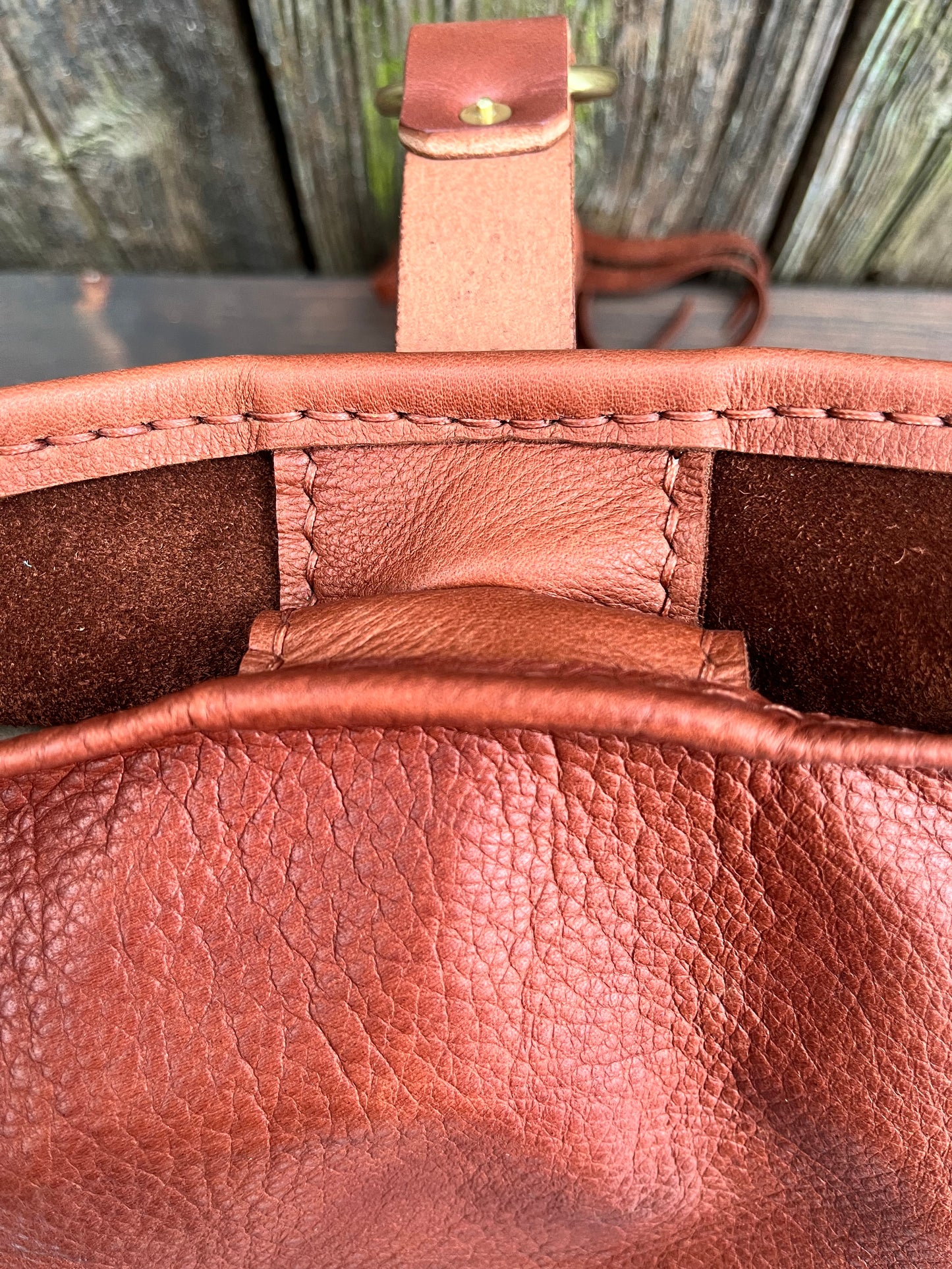 Mimi Slouch Bag in Brandy Naked Cow with Leather Tassel Closure