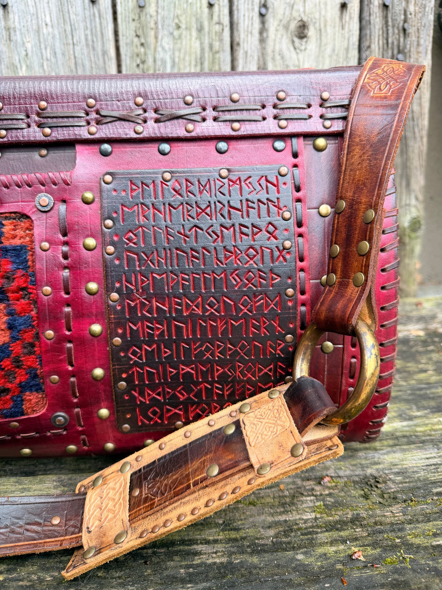 Carpet Bag Tote with Antique Rug & Veg Tanned Leather // Handmade in Wales, UK