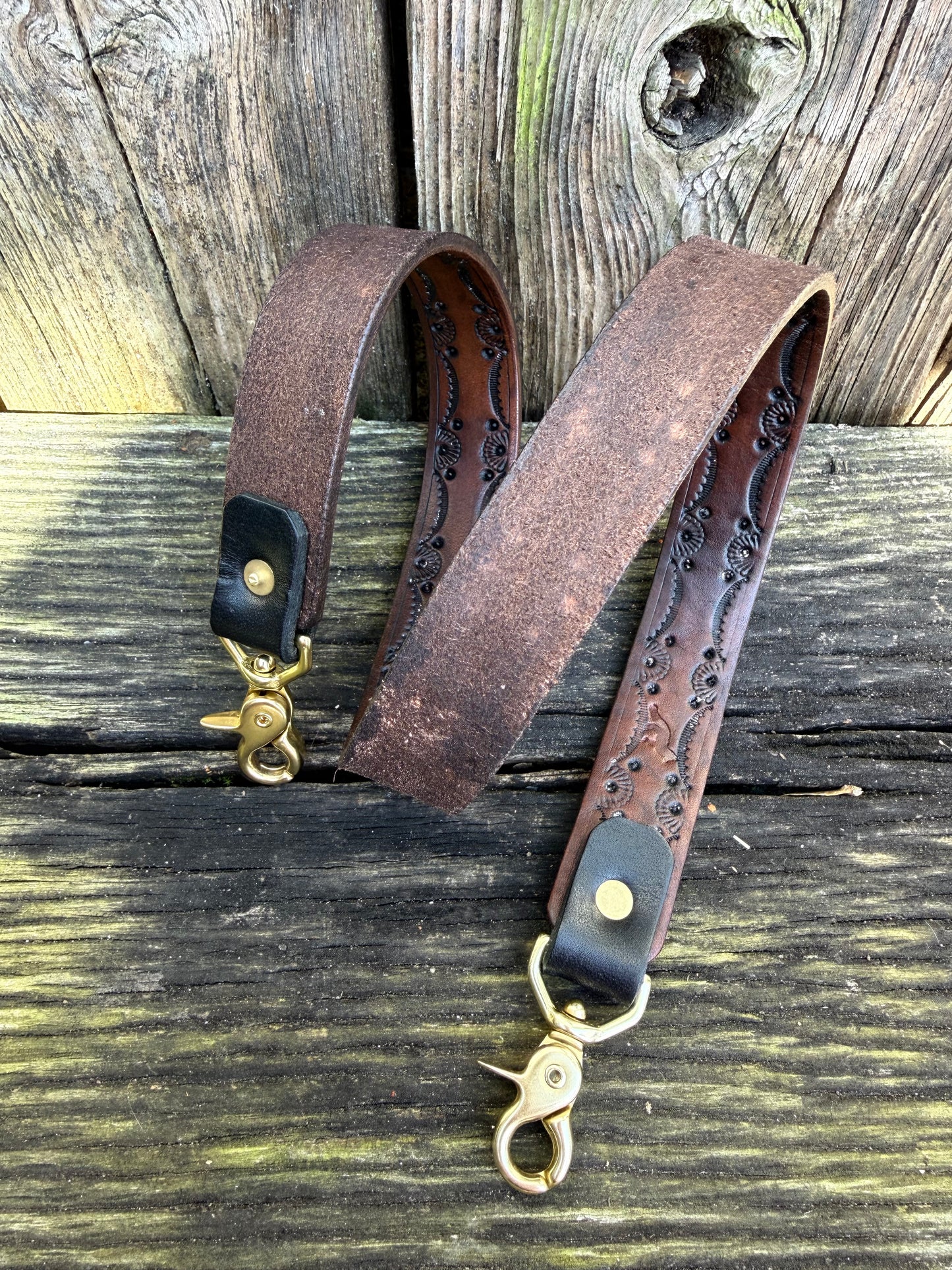 Cody Hand-Tooled Leather Shoulder Strap in Antique Brown - MTO