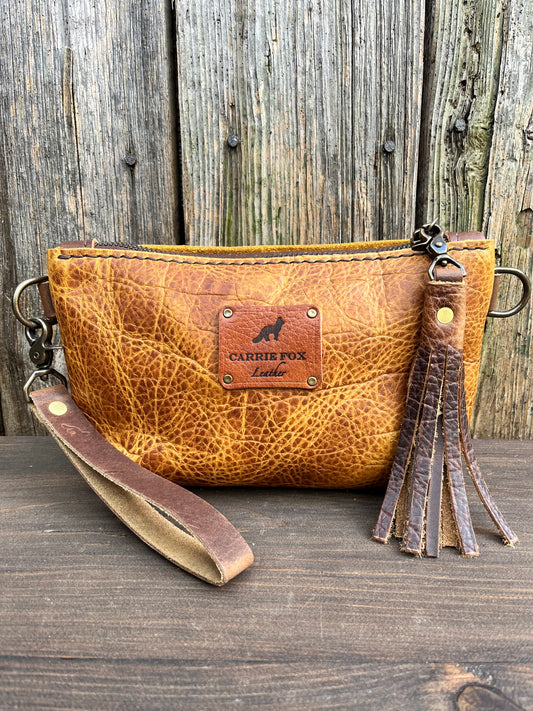 Pipsqueak Wristlet/Crossbody in Peanut Bison with Dark Brown Leather Accents