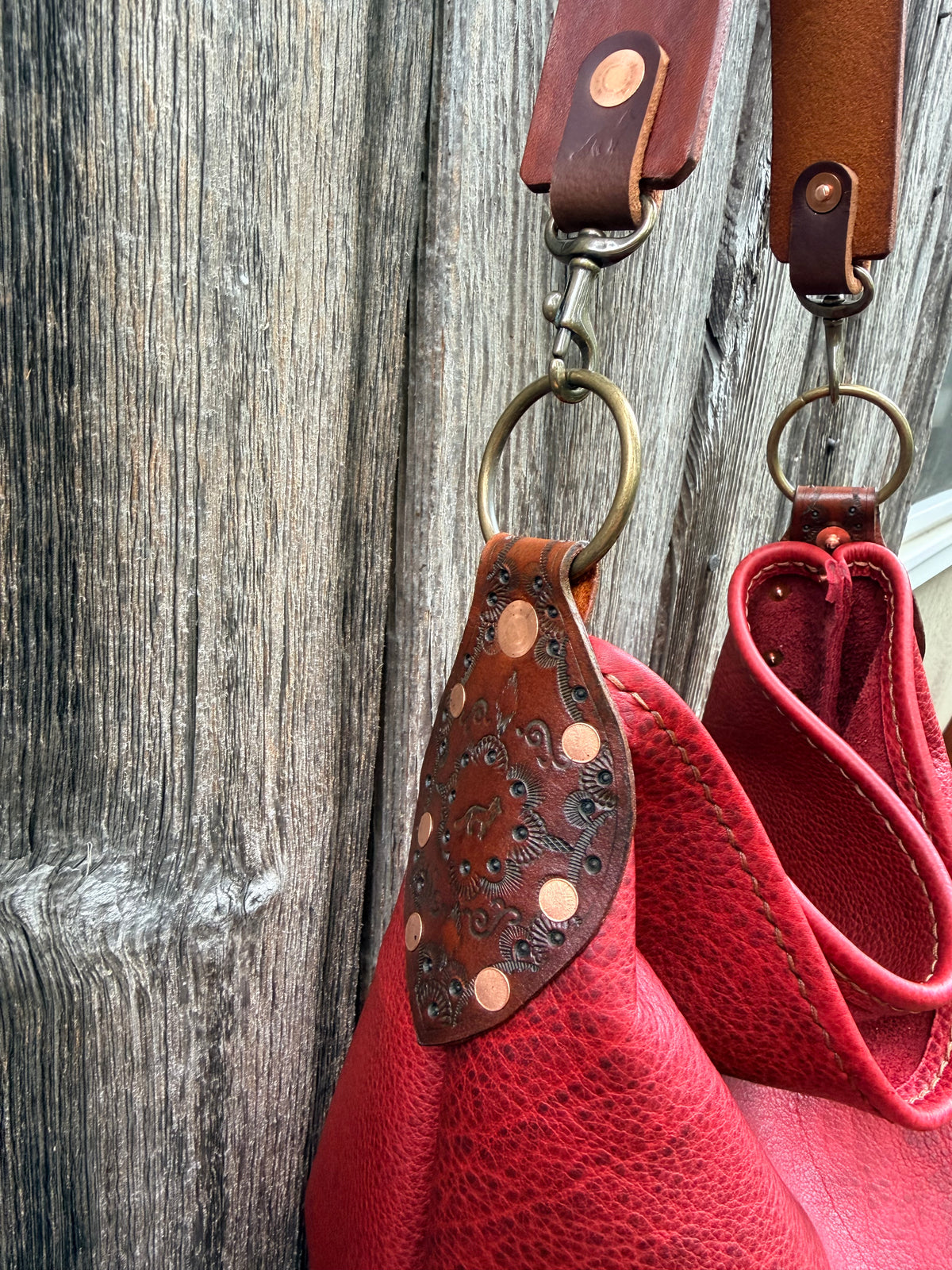 Willy Bucket in Premium Barn Red Bison with Guitar Strap