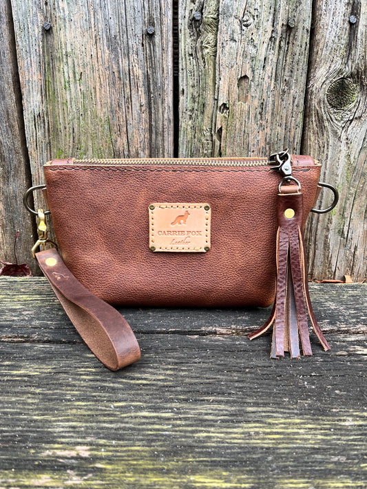 Pipsqueak Wristlet/Crossbody in Maverick Cowhide with Dark Brown Leather Accents