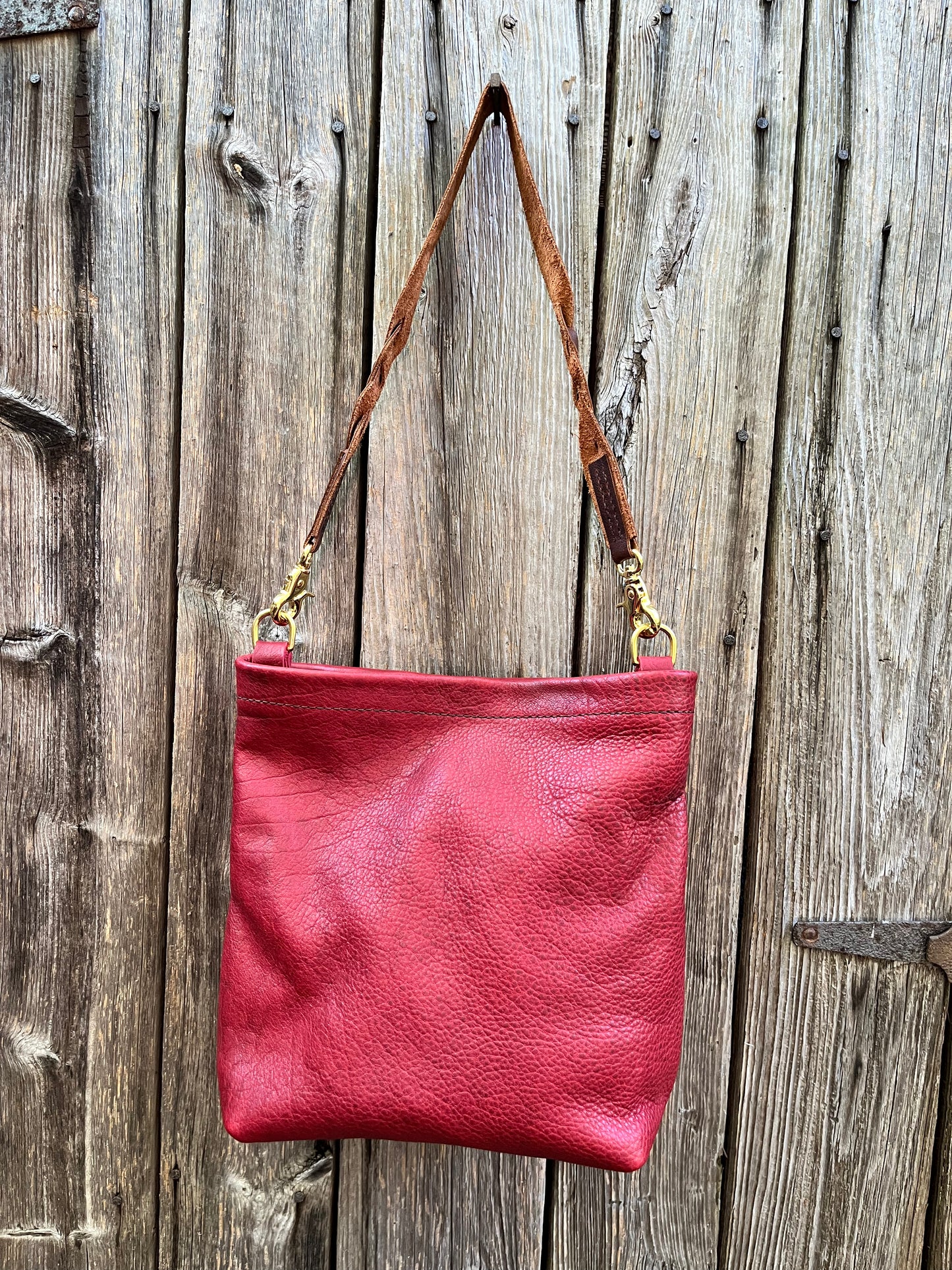 Carrie Hobo in Cherry Bison with Standard Leather Strap