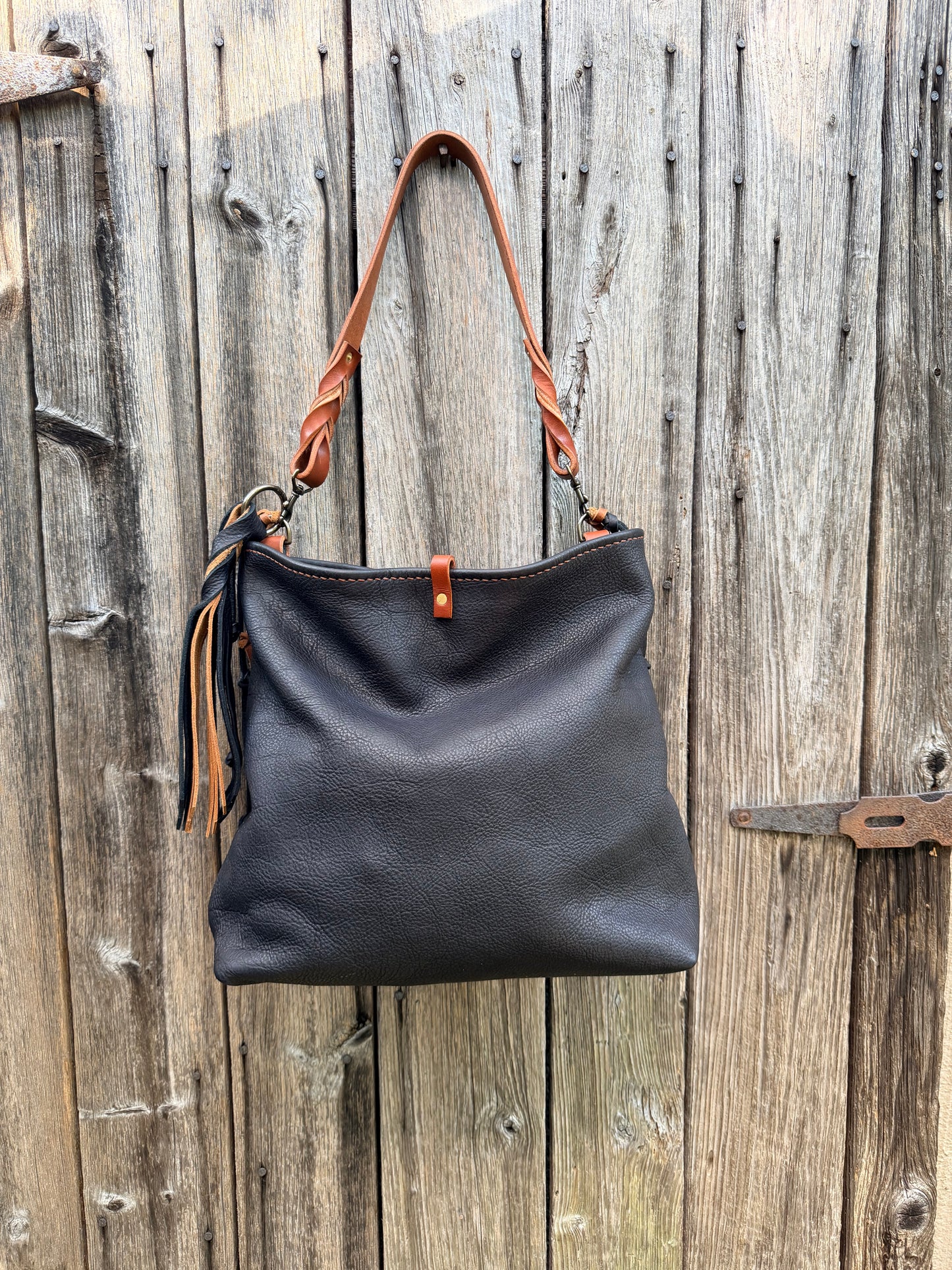 Chalet Bag in Distressed Black Bison for Lisa