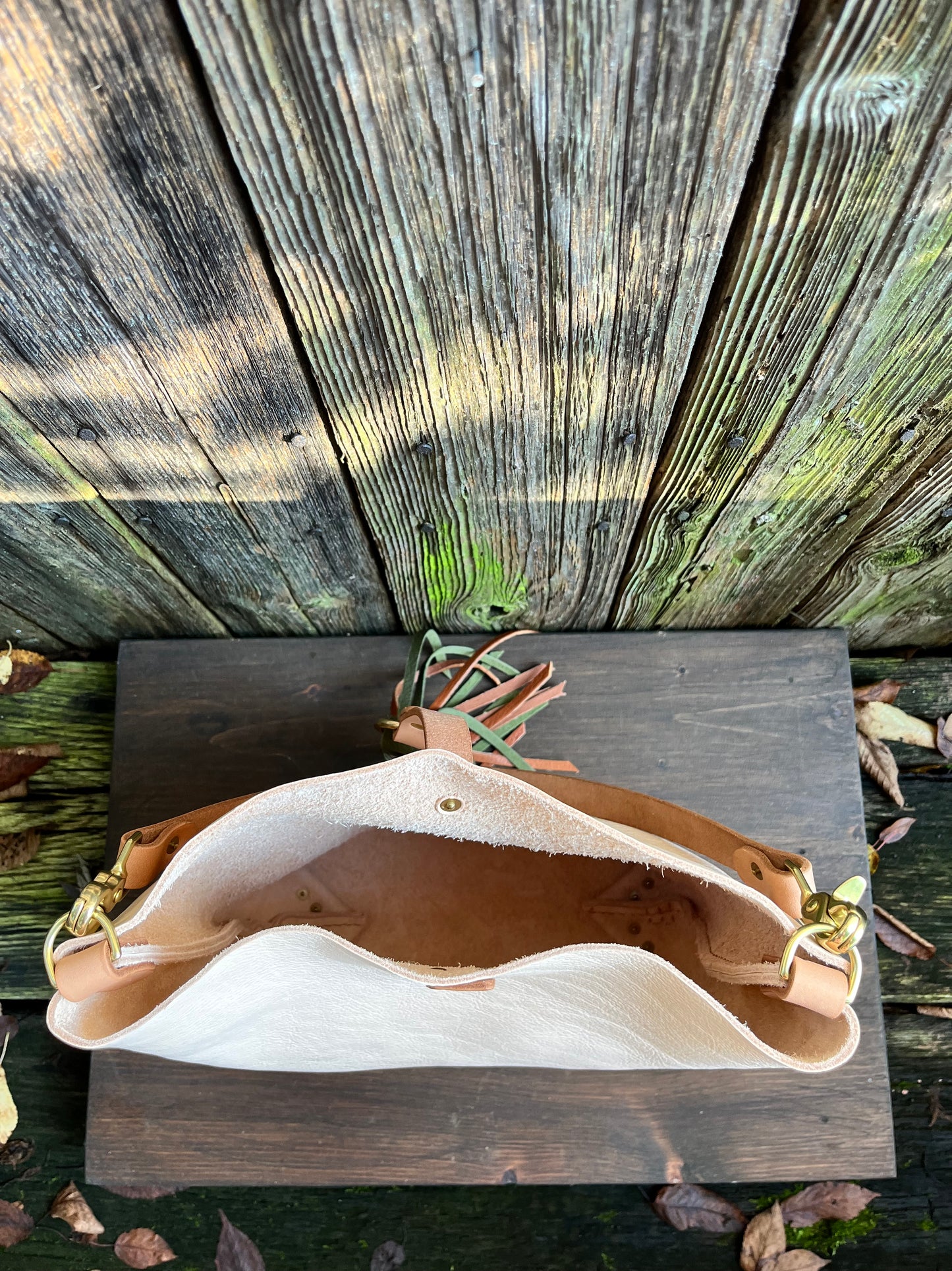 Barcelona Bucket in Natural Milled Veg Tan with Throwover Braided Tassel