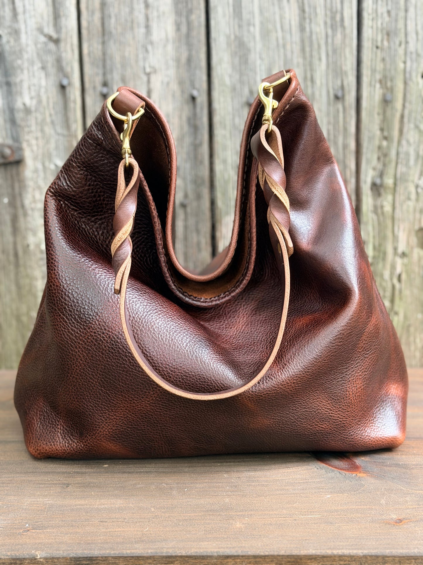 Rodeo Large Bucket in Dark Brown Bulldog with Braided Horween Strap
