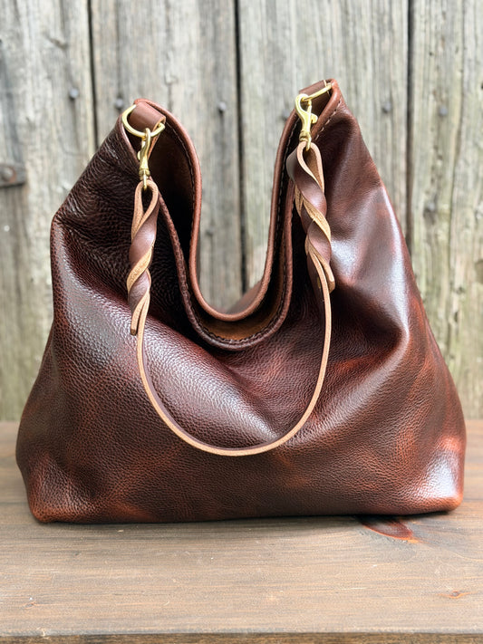 Rodeo Large Bucket in Dark Brown Bulldog with Braided Horween Strap
