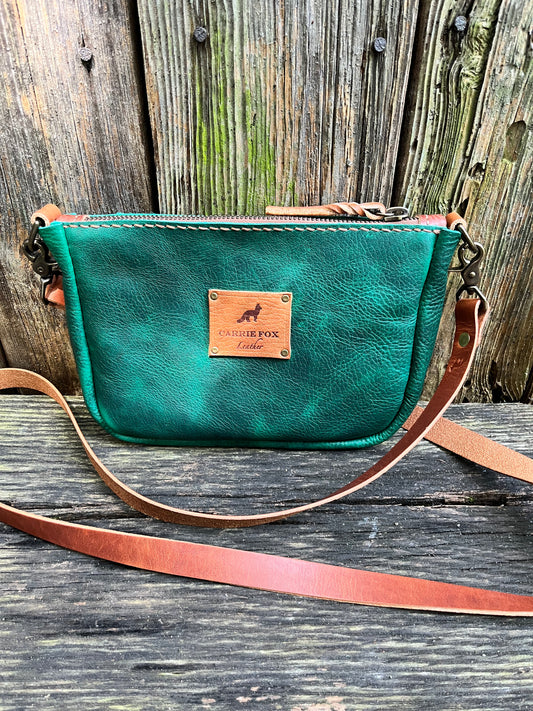 Poppy Crossbody in Emerald Cowhide with Brown Leather Accents