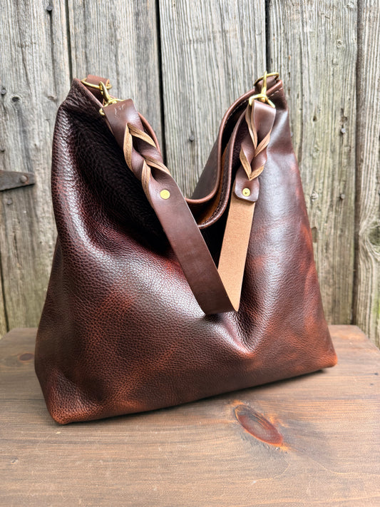 Rodeo Large Bucket in Dark Brown Bulldog with Braided Horween Strap