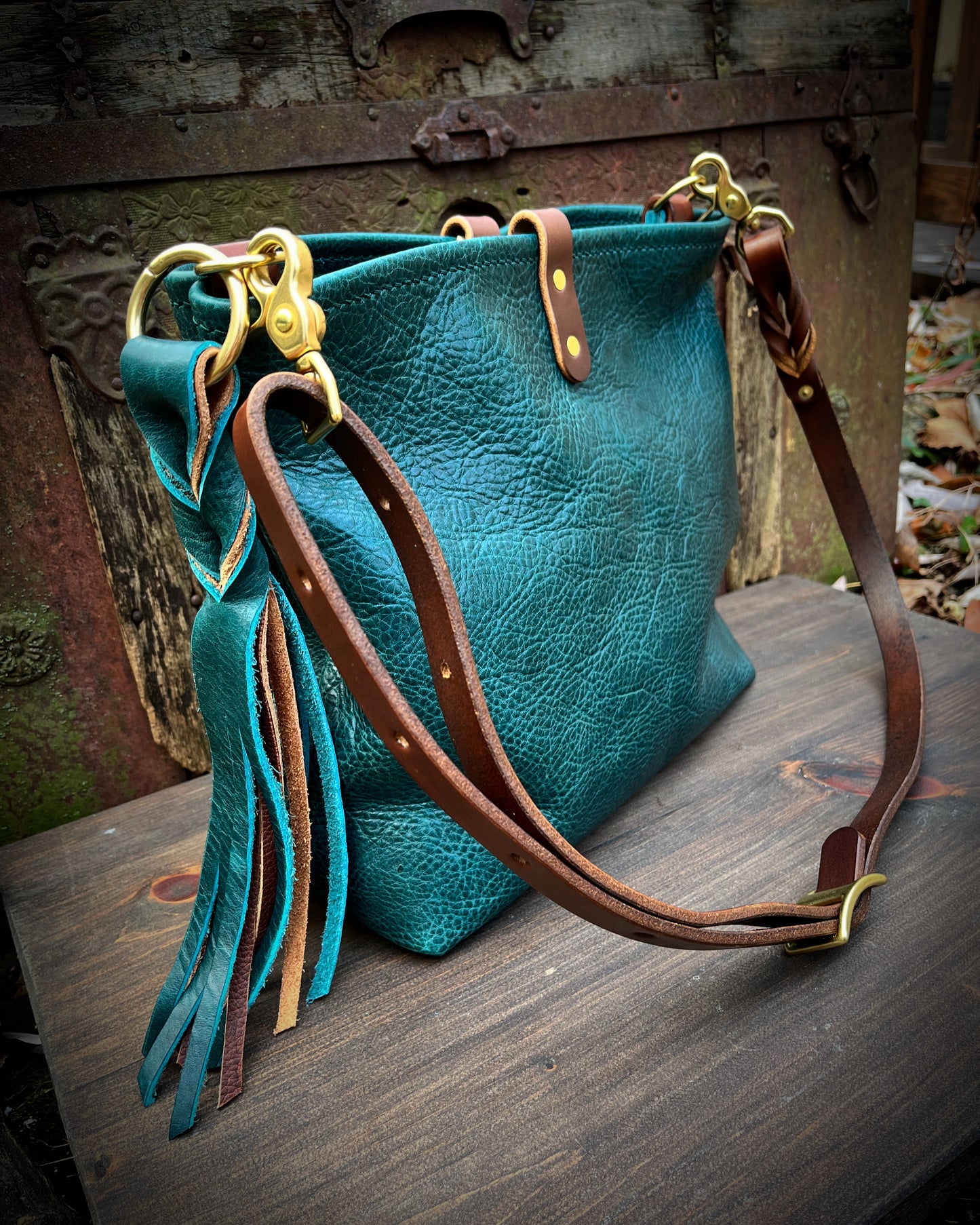 Mimi Slouch Bag in Blue Spruce with Trigger Snap Closure