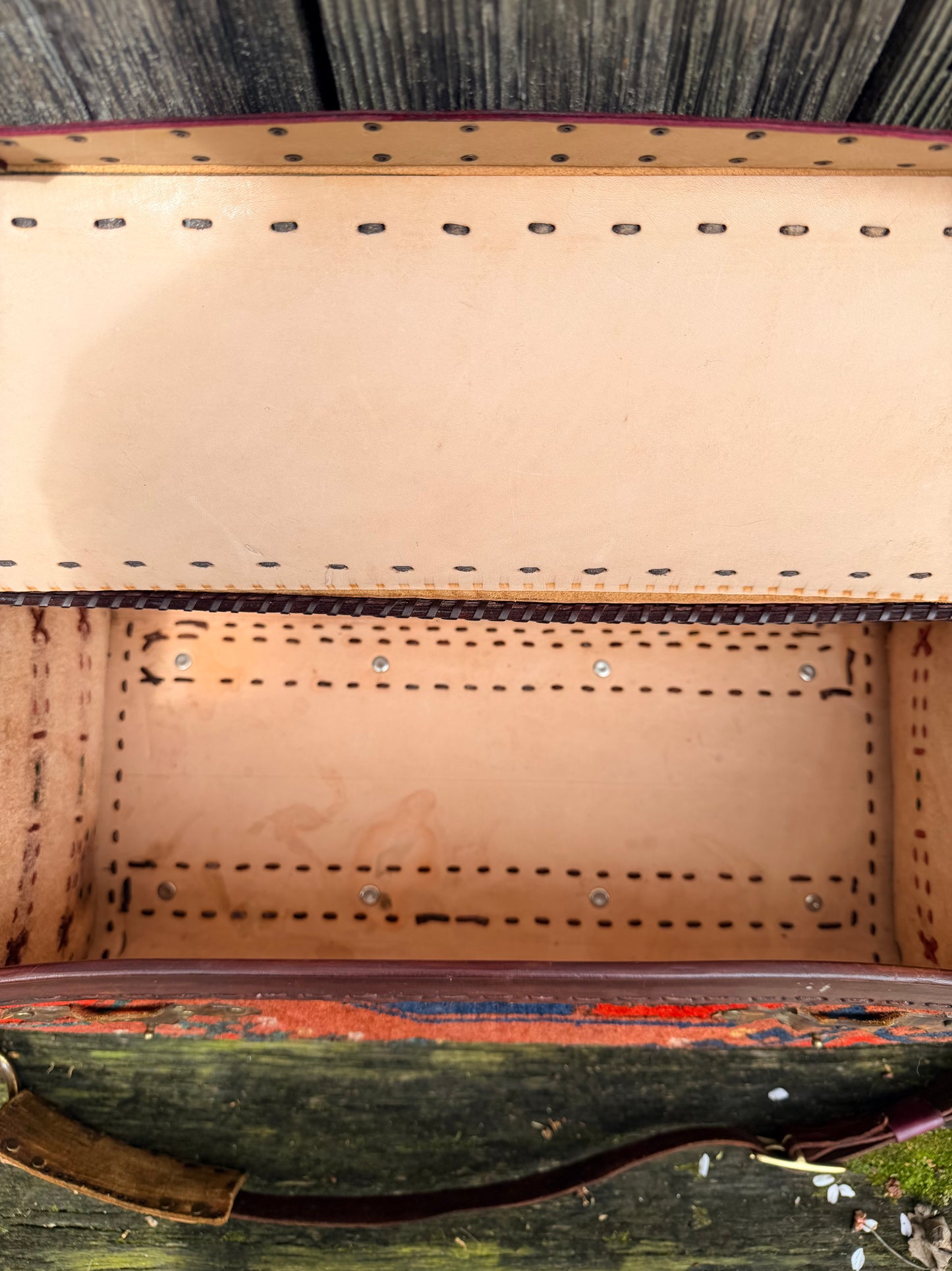 Carpet Bag Tote with Antique Rug & Veg Tanned Leather // Handmade in Wales, UK
