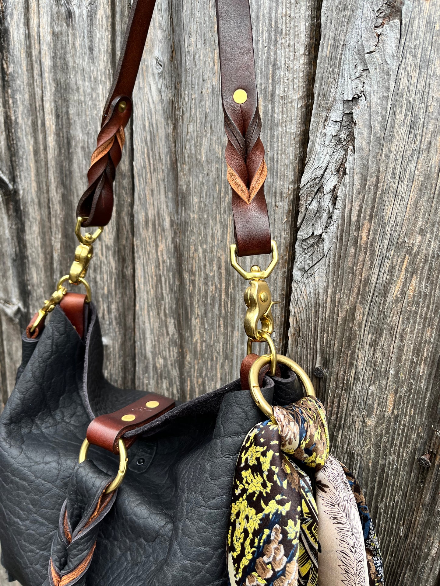Barcelona Mini Bucket in Distressed Black Bison with Braided Tassel