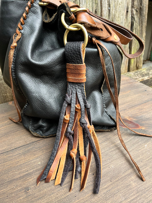 Knotted Leather Tassel in Black & Tan Kodiak 9”-10”