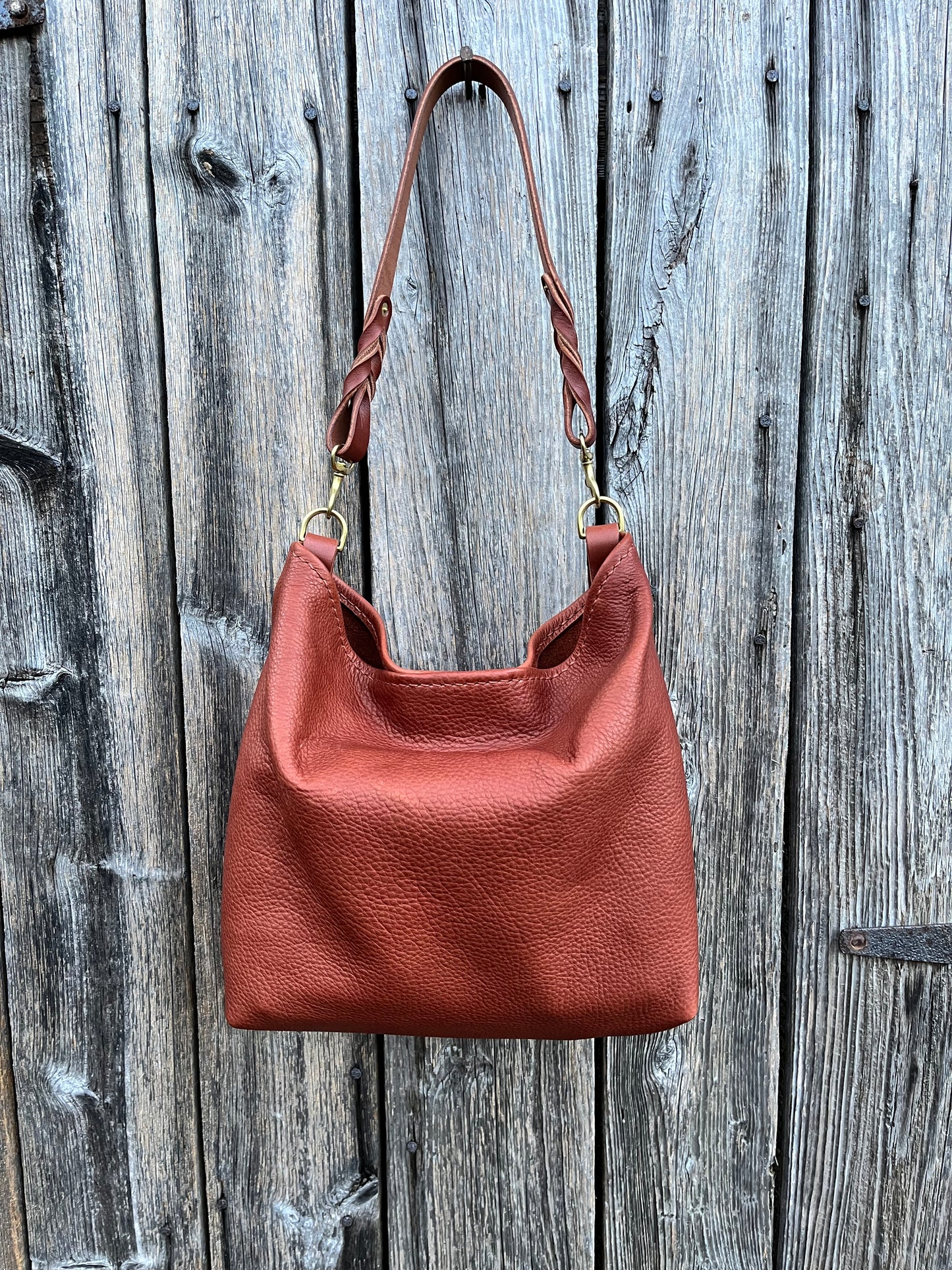 Mimi Slouch Bag in Brandy Naked Cow with Hidden Magnetic Closure