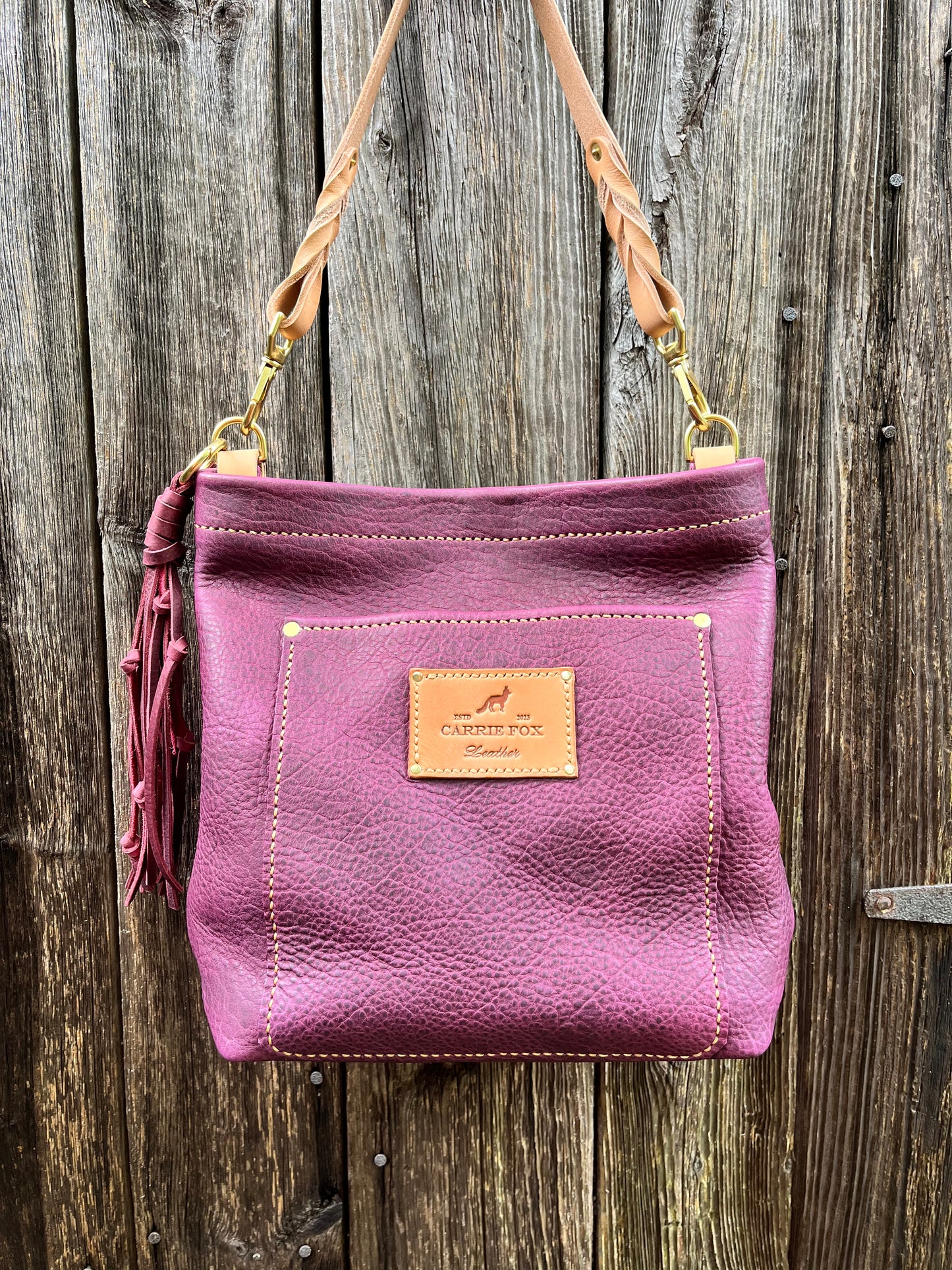 Carrie Pocket Hobo in Grape Bison