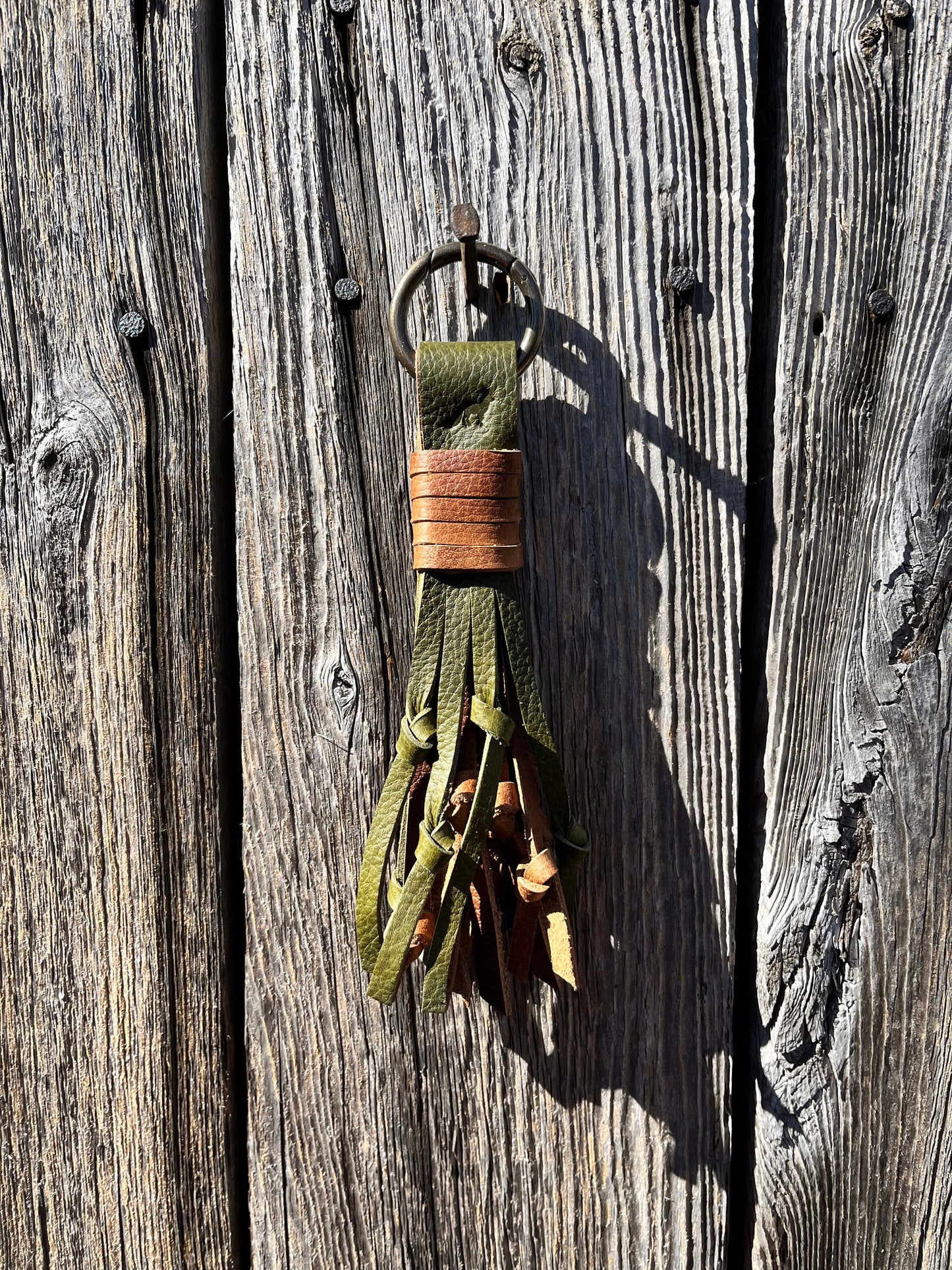 Knotted Leather Tassel Mini in Olive & Maverick 7”-8”