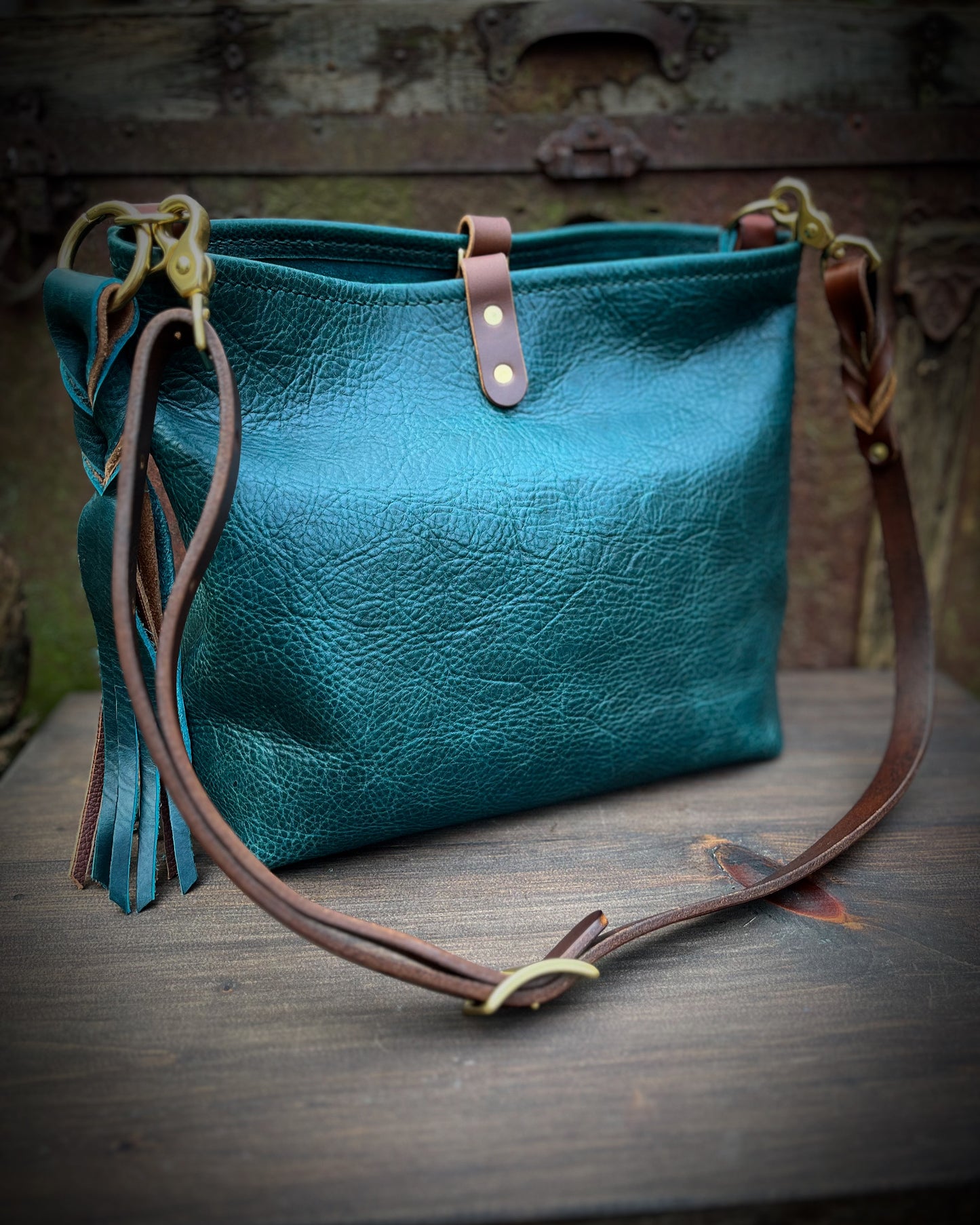 Mimi Slouch Bag in Blue Spruce with Trigger Snap Closure