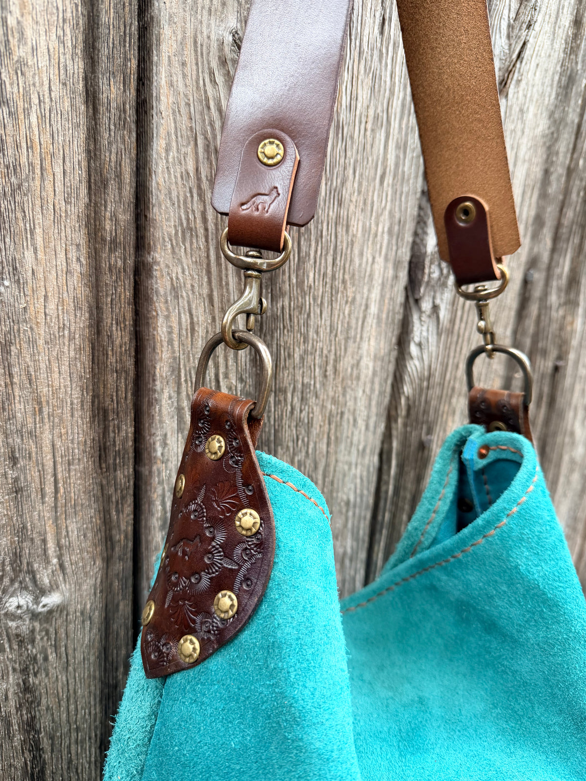Willy Bucket in Tiffany Blue Rough-Out with Short Guitar Strap
