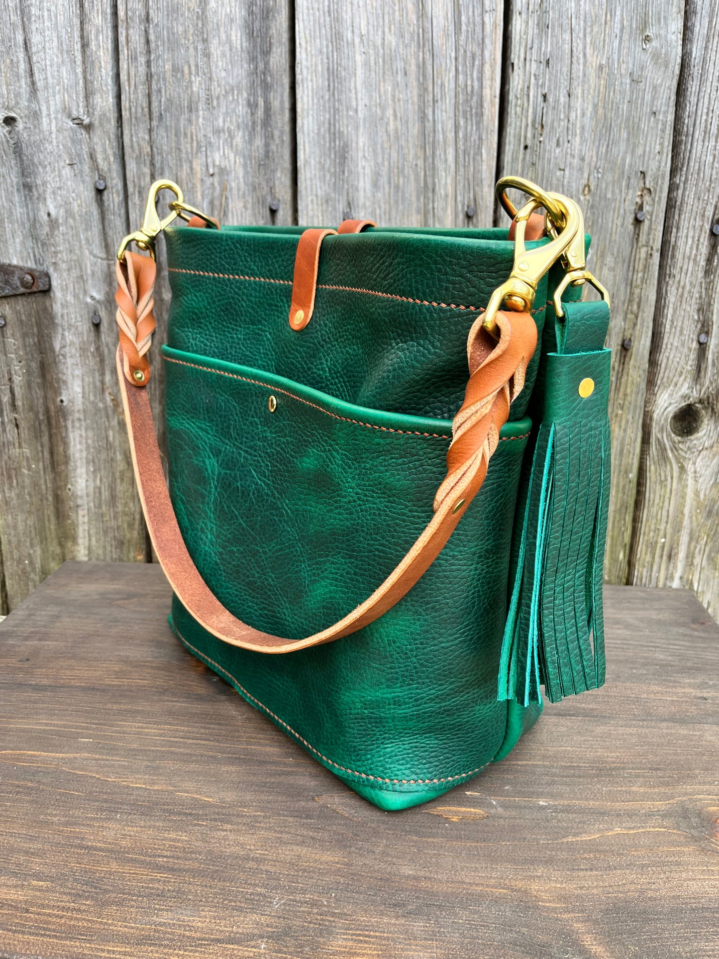 Carrie Panel Pocket Hobo in Emerald Cowhide