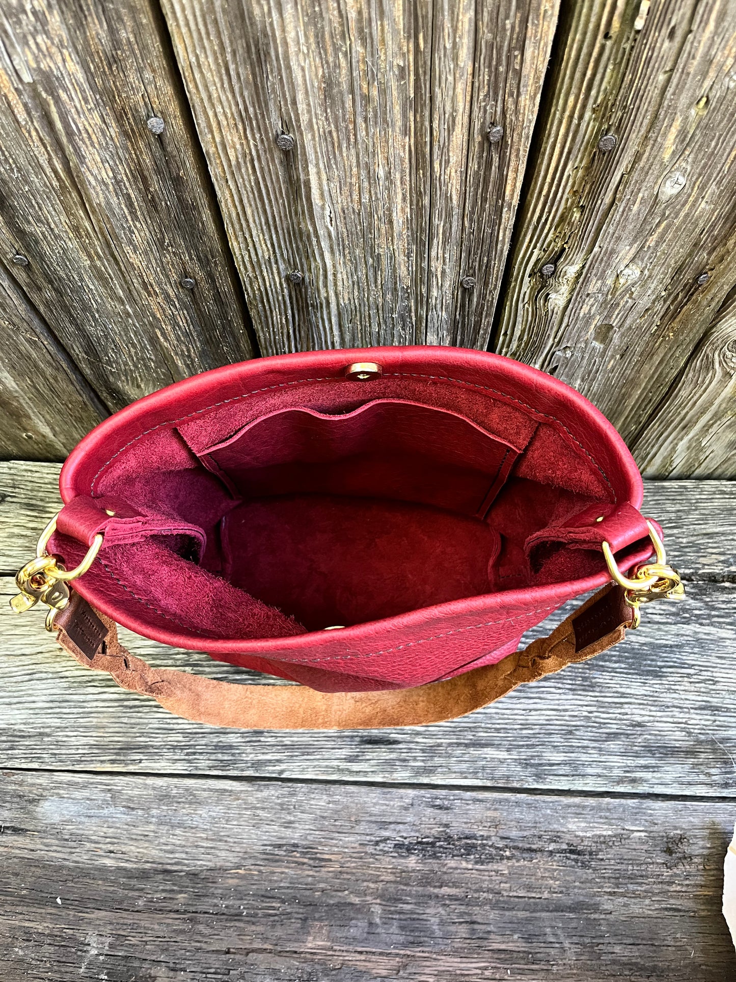 Carrie Hobo in Cherry Bison with Standard Leather Strap
