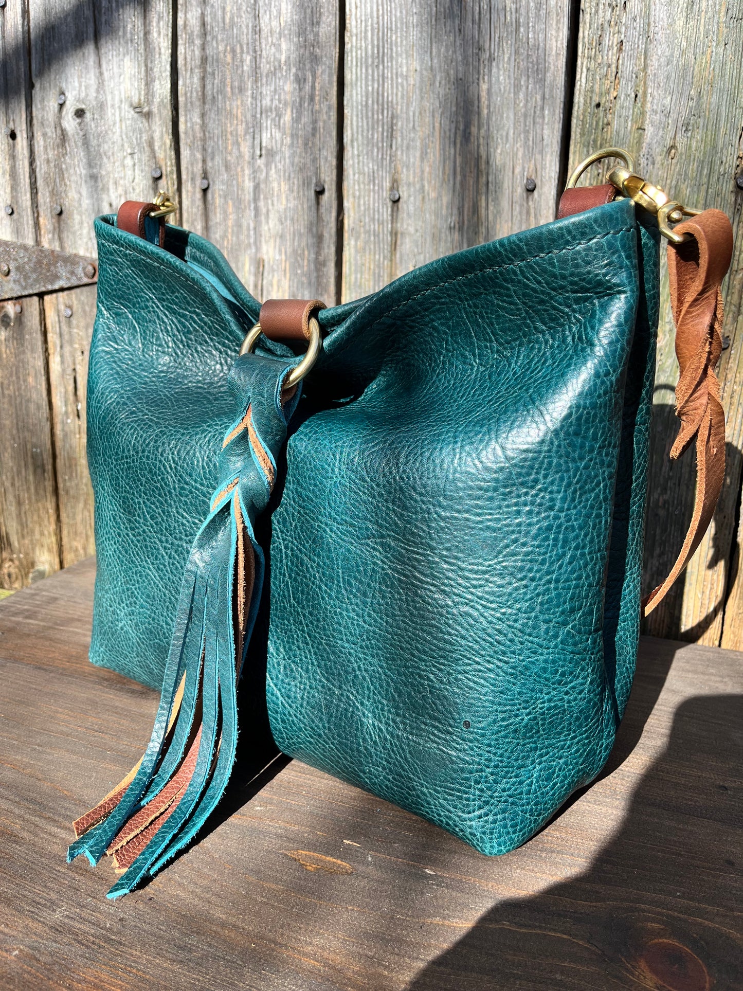 Mimi Slouch Bag in Blue Spruce with Braided Throwover Leather Tassel