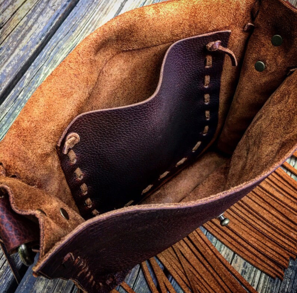 Evolet Saddle Bag in Oil Tanned Leather with Nevada Emerald Valley Turquoise