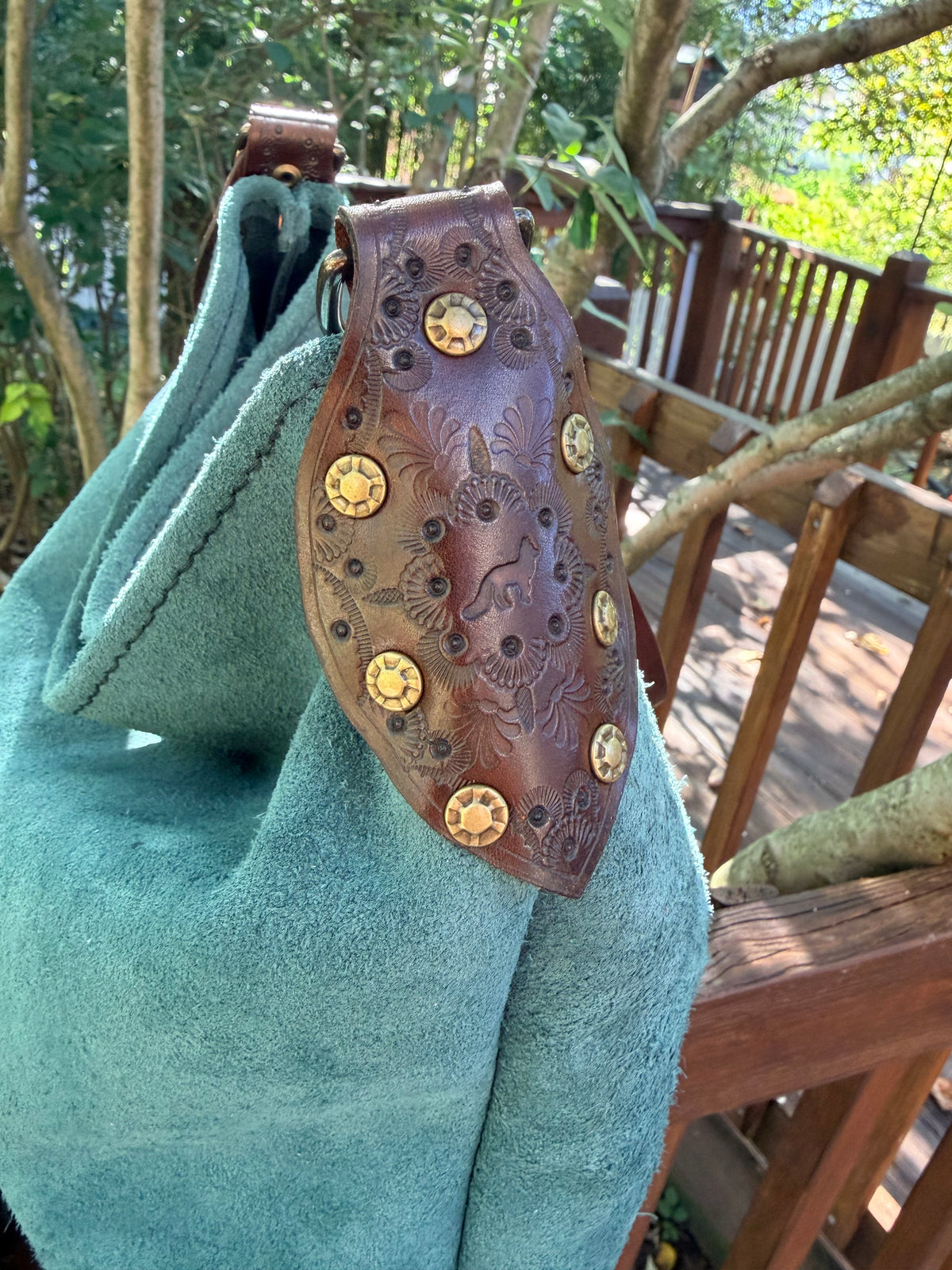 Willy Bucket in Blue Spruce Rough-Out with Short Guitar Strap