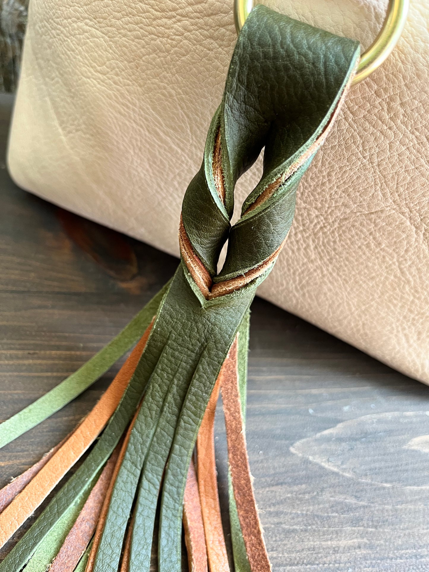 Barcelona Bucket in Natural Milled Veg Tan with Throwover Braided Tassel