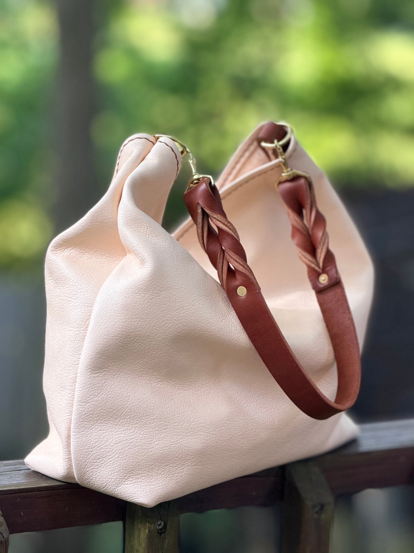 Rodeo Large Bucket in Milled Natural Veg Tan with Braided Strap