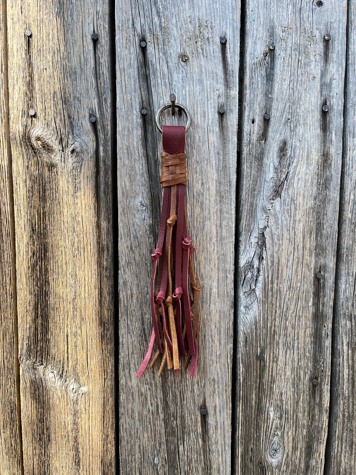 Knotted Leather Tassel in Bordeaux & Tan Kodiak 12”-13”