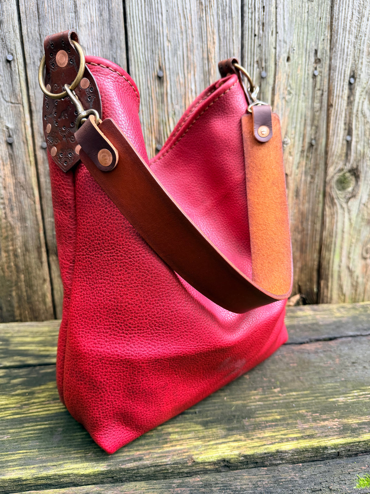 Willy Bucket in Premium Barn Red Bison with Guitar Strap