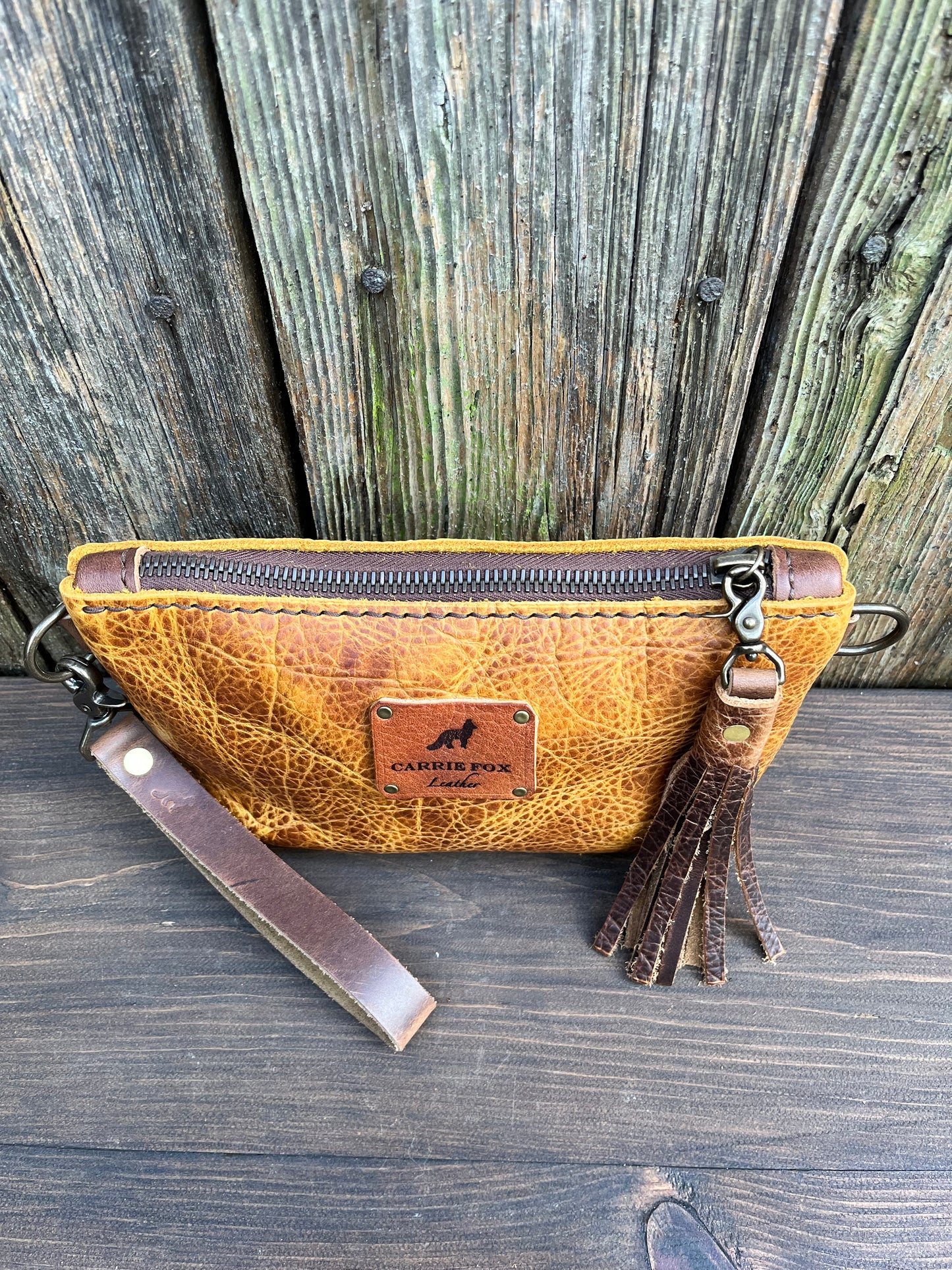 Pipsqueak Wristlet/Crossbody in Peanut Bison with Dark Brown Leather Accents