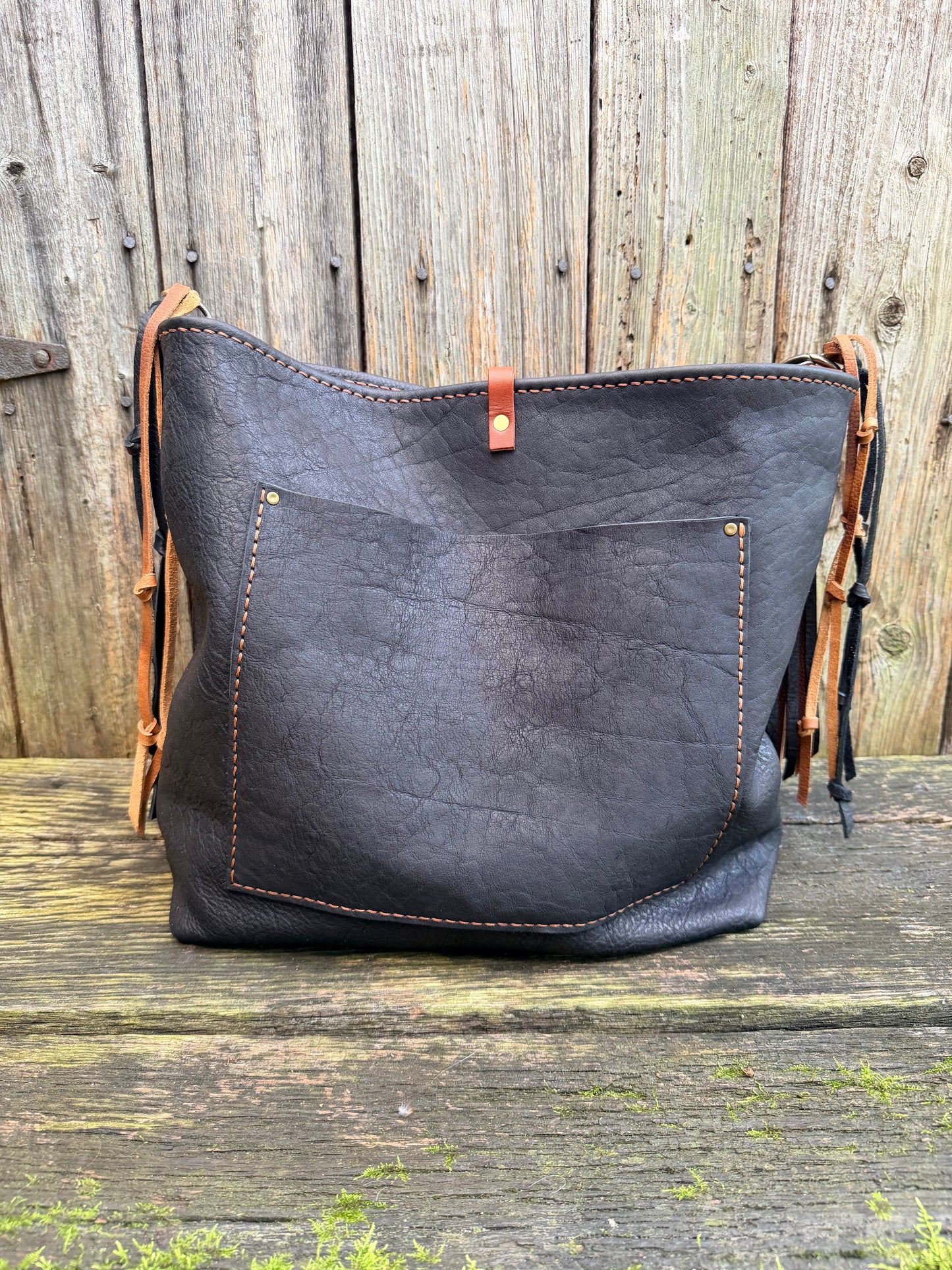 Chalet Bag in Distressed Black Bison for Lisa