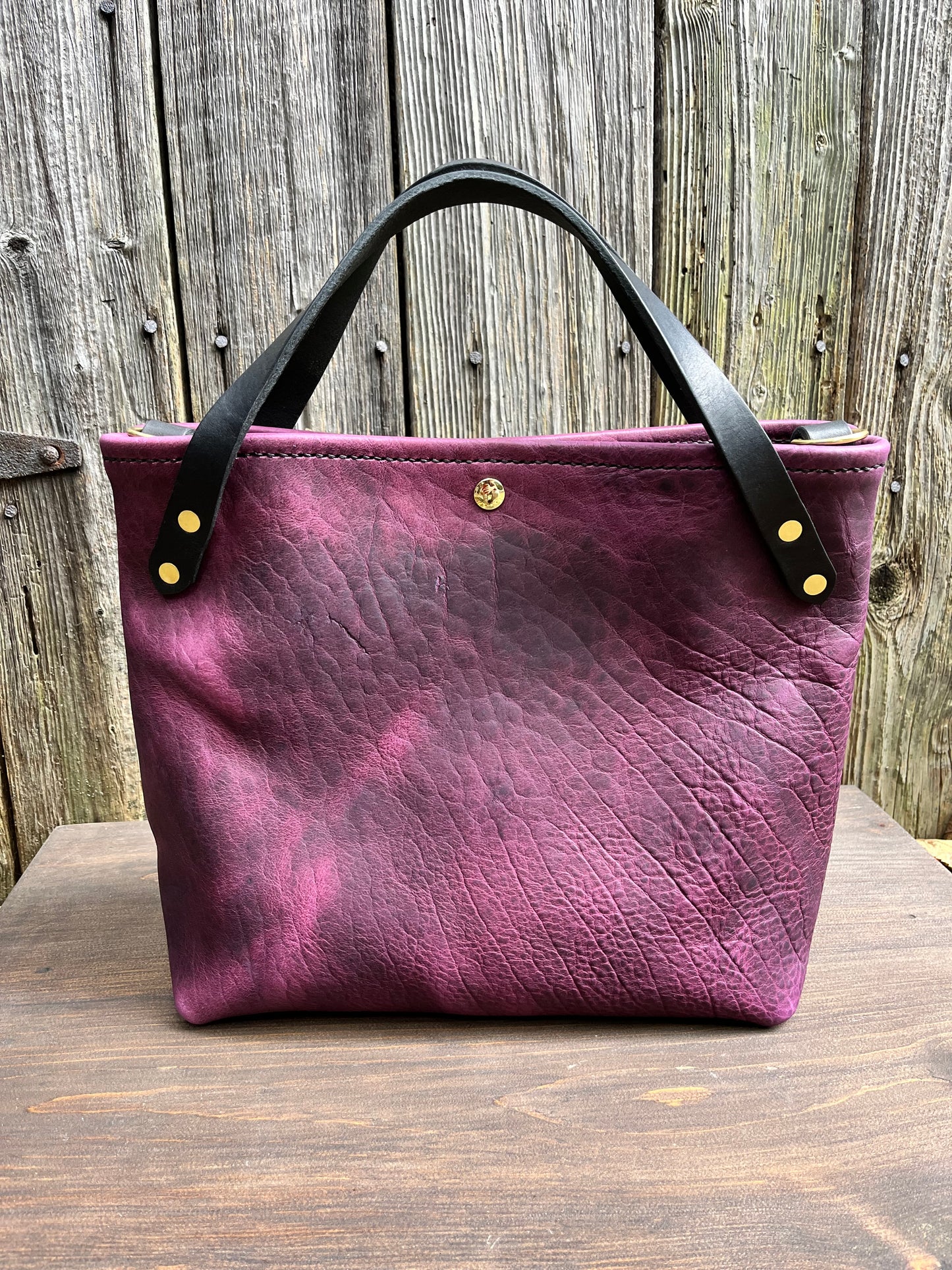 Crissy Grab Bag in Grape Bison with Front Pocket & Black Horween Handles