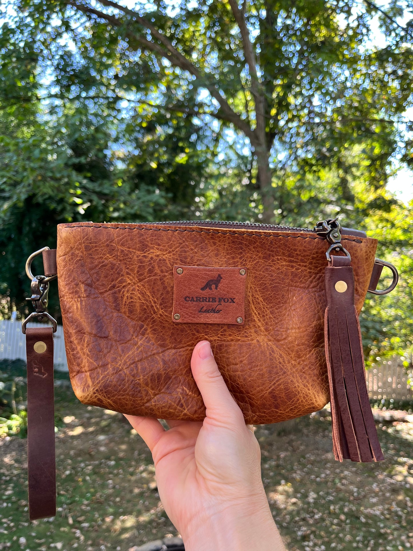 Pipsqueak Wristlet/Crossbody in Peanut Bison with Dark Brown Leather Accents